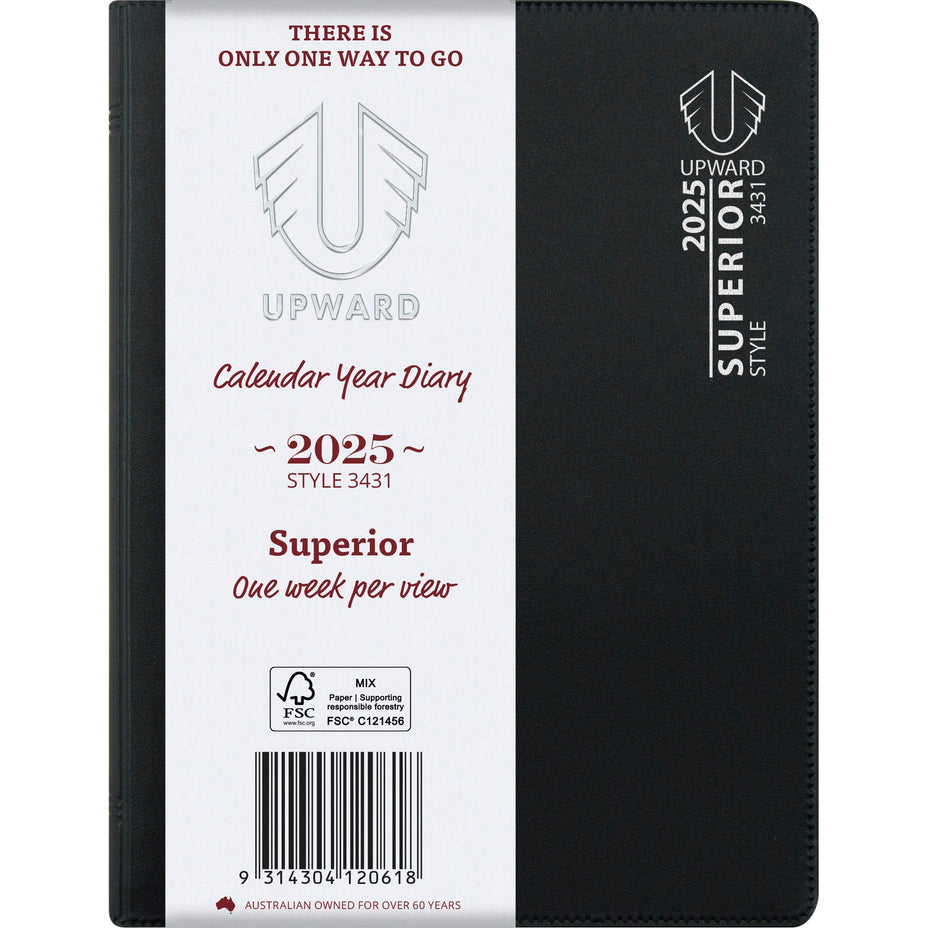 Upward - Superior, 12 Month 2025 Calendar Year Planner, Week to View Diary, B6 Wiro Bound