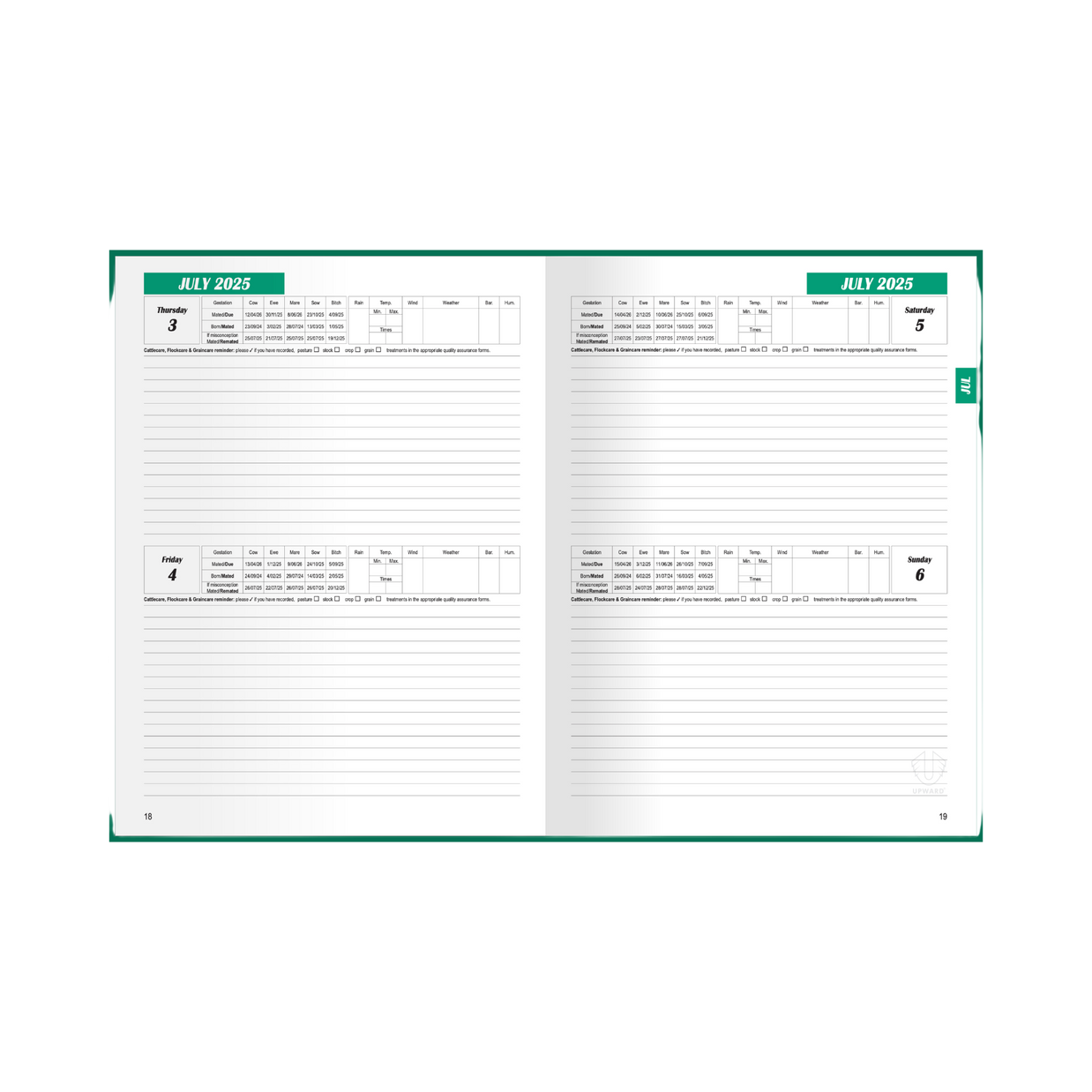 Upward - Rural Management Diary, 12 Month Financial Year 2025-2026 Diary, 2 Days to Page, Quatro, PVC Cover