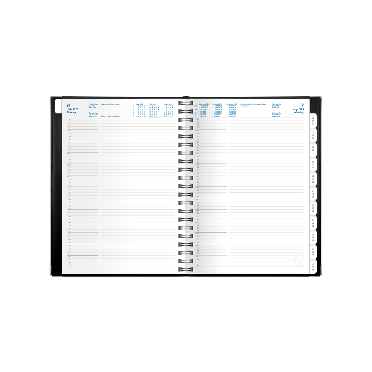 Upward - Deluxe 8242, 12 Month Financial Year 2025-2026 Diary, Day to Page, B5, Padded Cover