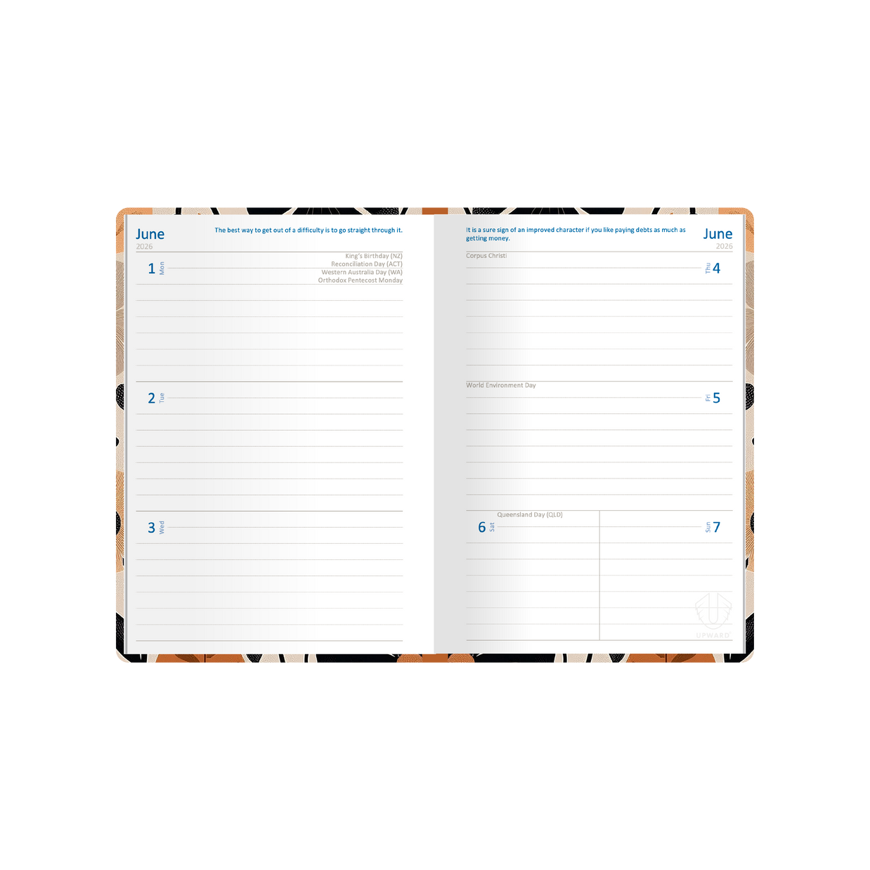 Upward - Fashion 3426, 12 Month 2026 Calendar Year Planner, Week to View Diary, B6 Case Bound - Wild Garden