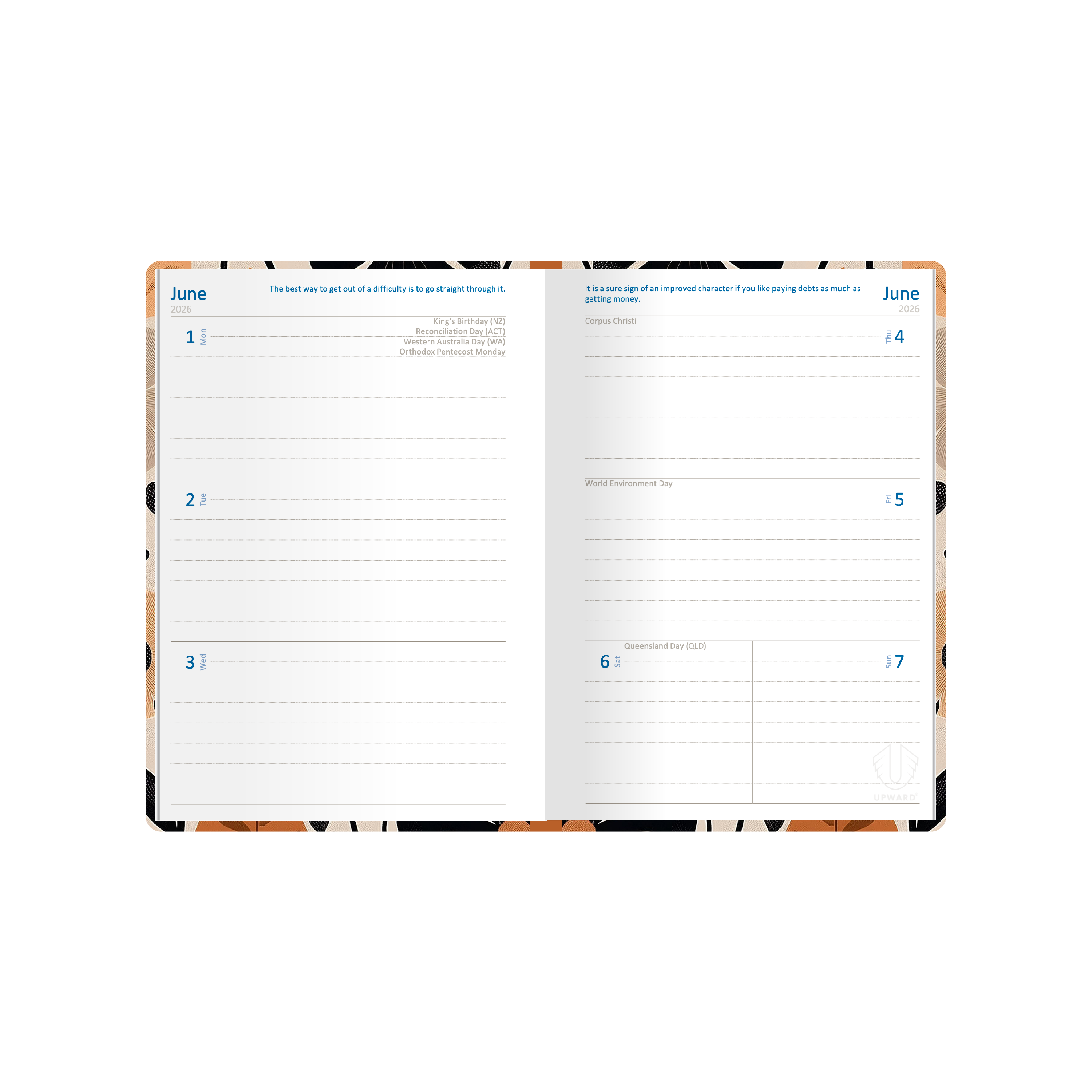 Upward - Fashion 3426, 12 Month 2026 Calendar Year Planner, Week to View Diary, B6 Case Bound - Wild Garden