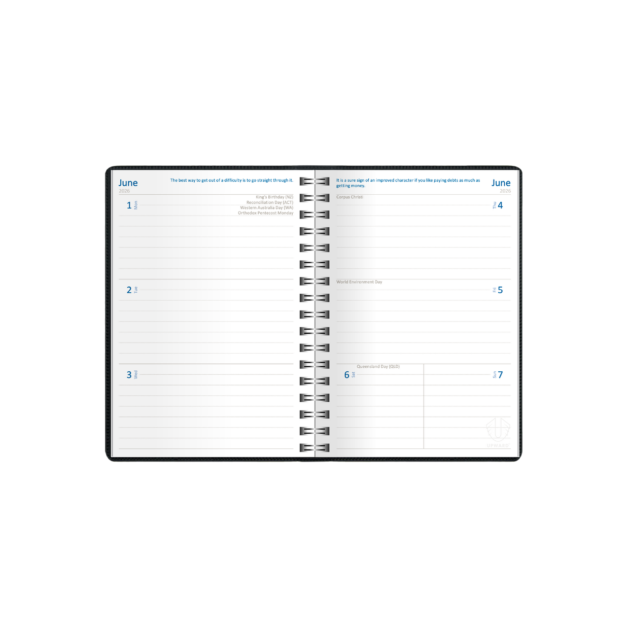 Upward - Superior 3431, 12 Month 2026 Calendar Year Planner, Week to View Diary, B6 Wiro Bound