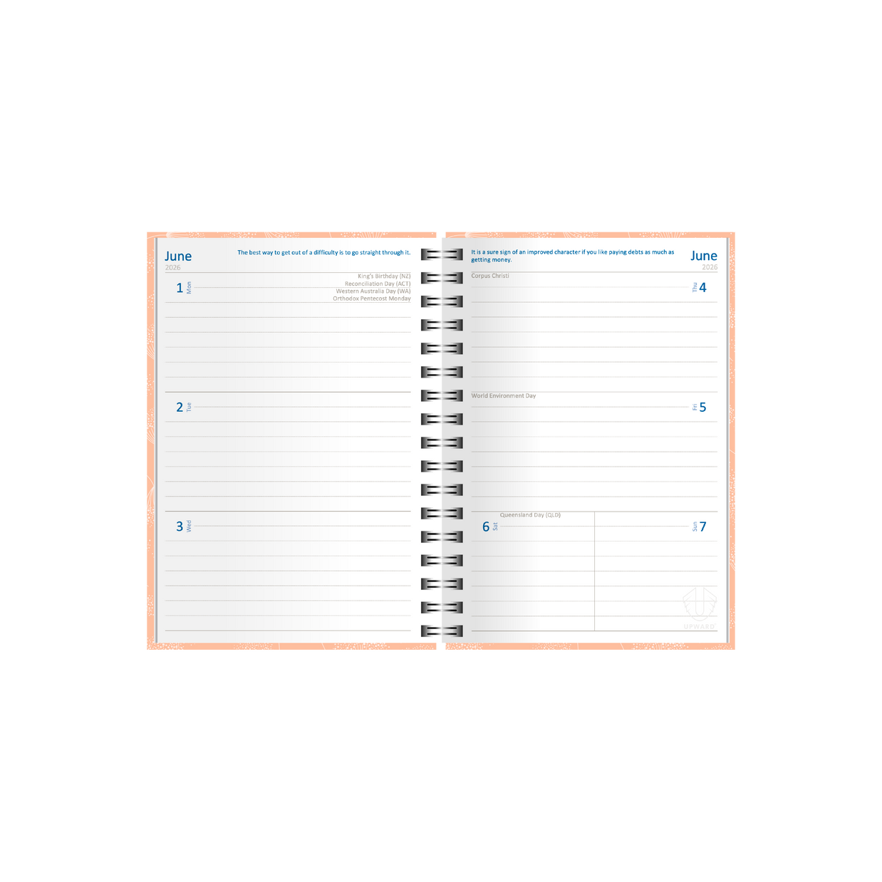 Upward - Fashion 3436, 12 Month 2026 Calendar Year Planner, Week to View Diary, B6 Wiro Bound