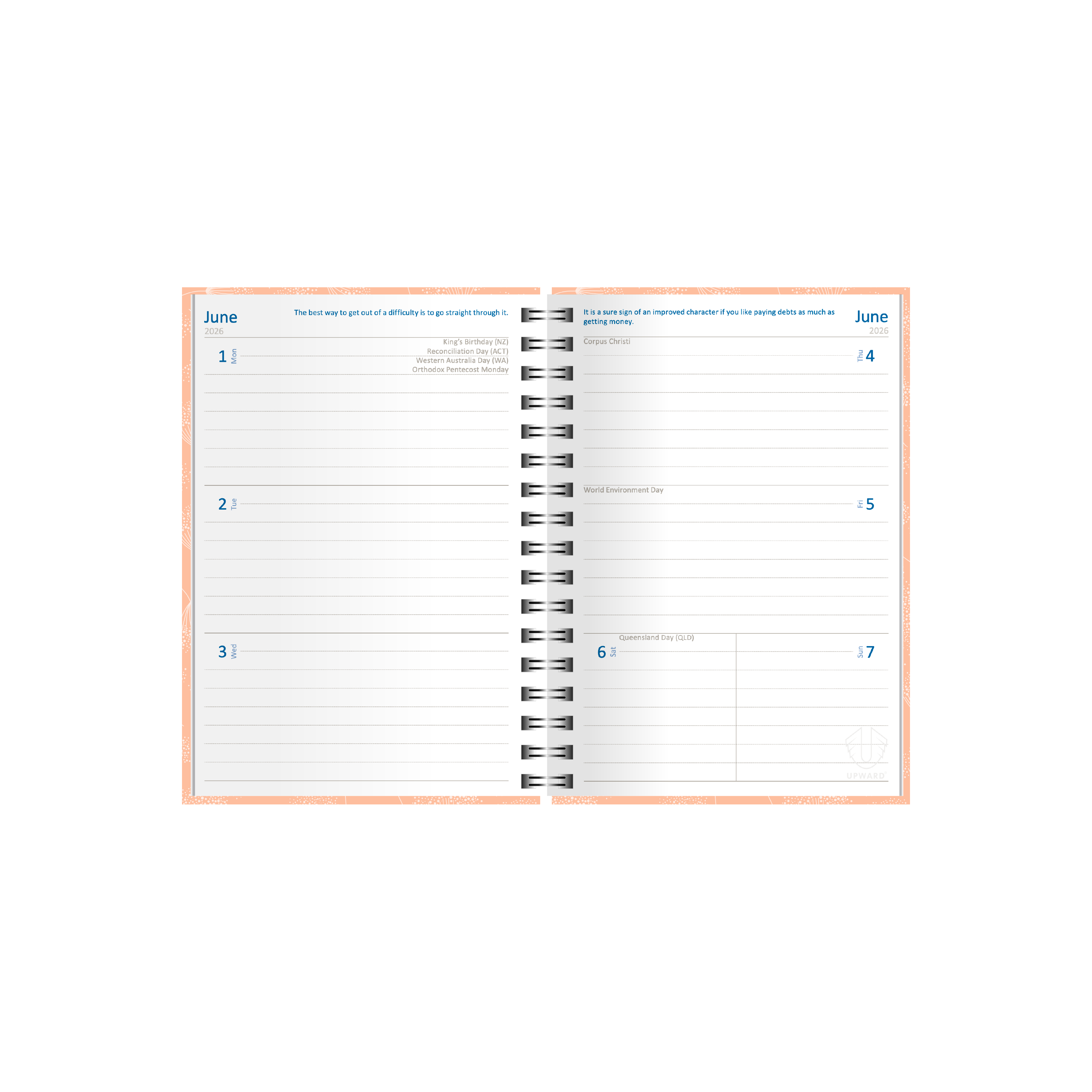 Upward - Fashion 3436, 12 Month 2026 Calendar Year Planner, Week to View Diary, B6 Wiro Bound