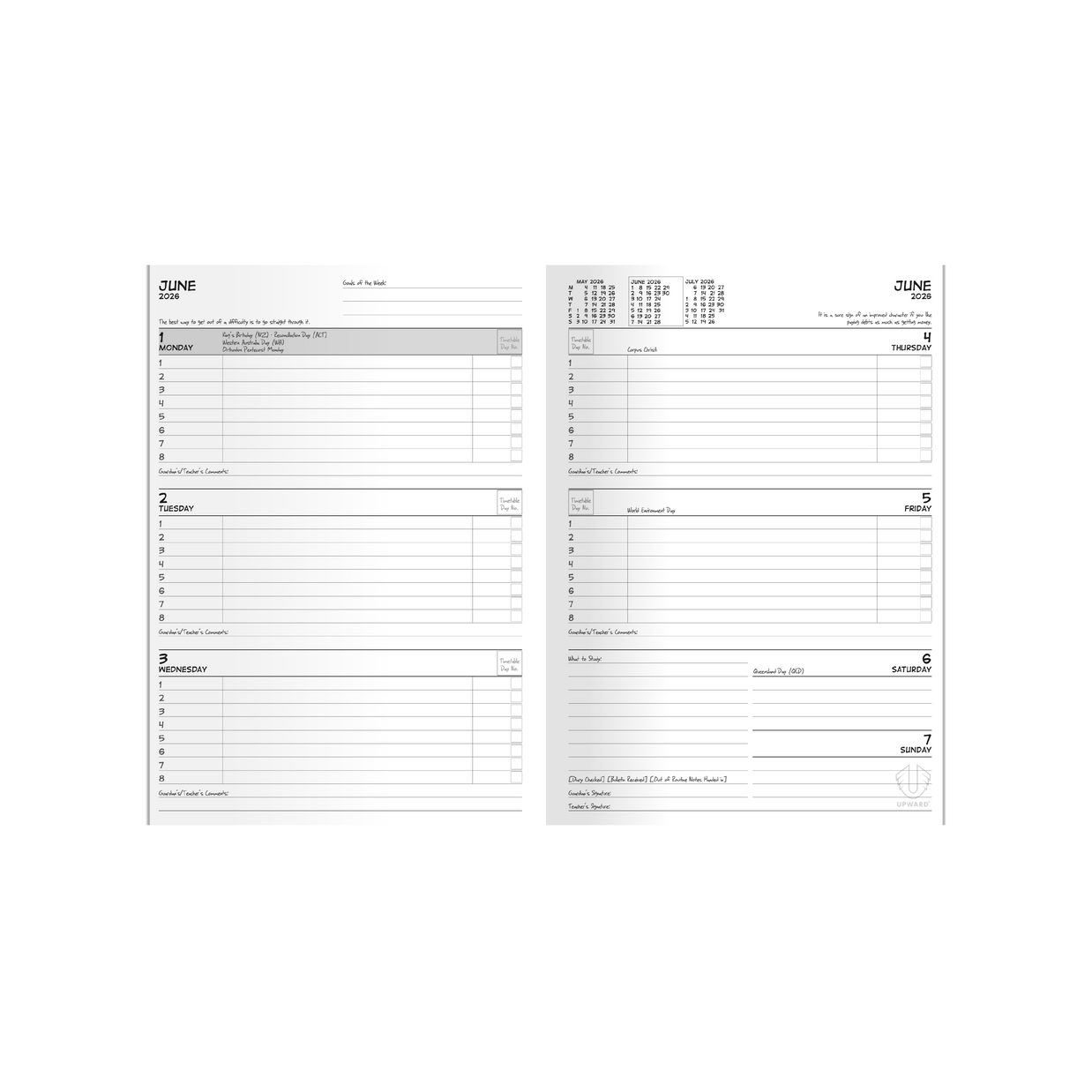 Upward - School Diary 4403, 12 Month 2026 Calendar Year Planner, Week to View Diary, B5 Case Bound - Geometry