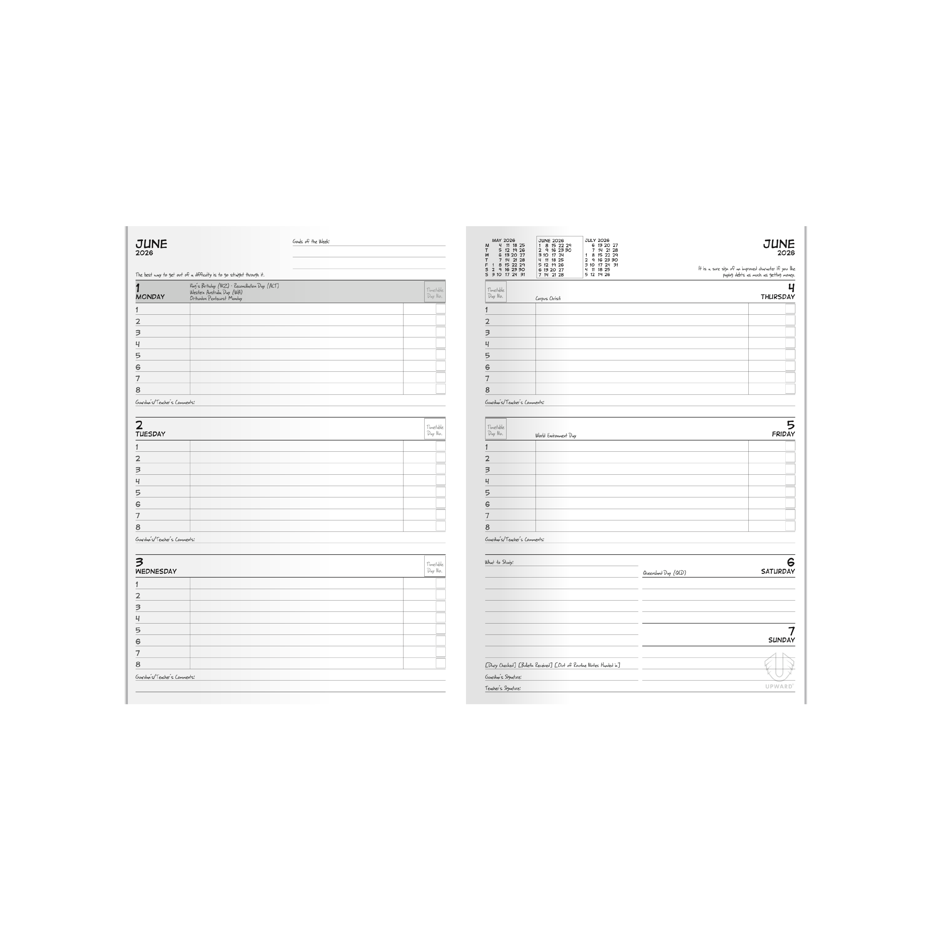 Upward - School Diary 4403, 12 Month 2026 Calendar Year Planner, Week to View Diary, B5 Case Bound - Geometry
