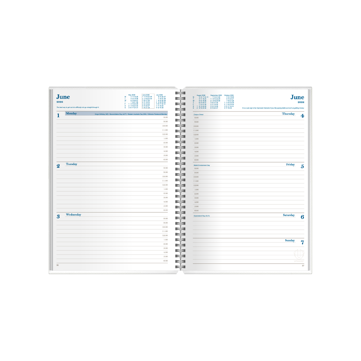 Upward - Busy Woman's Diary 4404, 12 Month 2026 Calendar Year Planner, Week to View Diary, A5 Wiro Bound