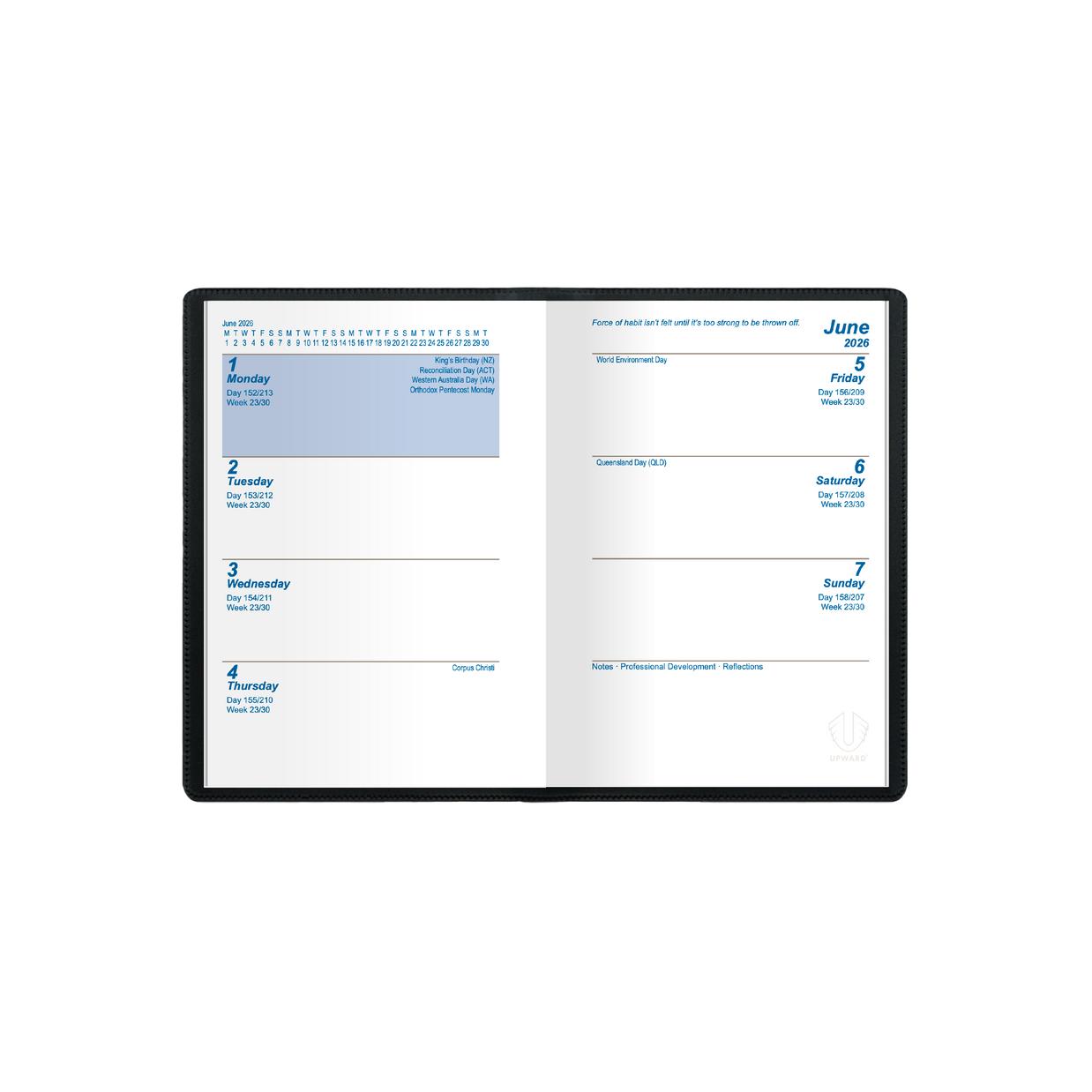 Upward - Superior 5421, 12 Month 2026 Calendar Year Planner, Week to View, A7 Wiro Bound