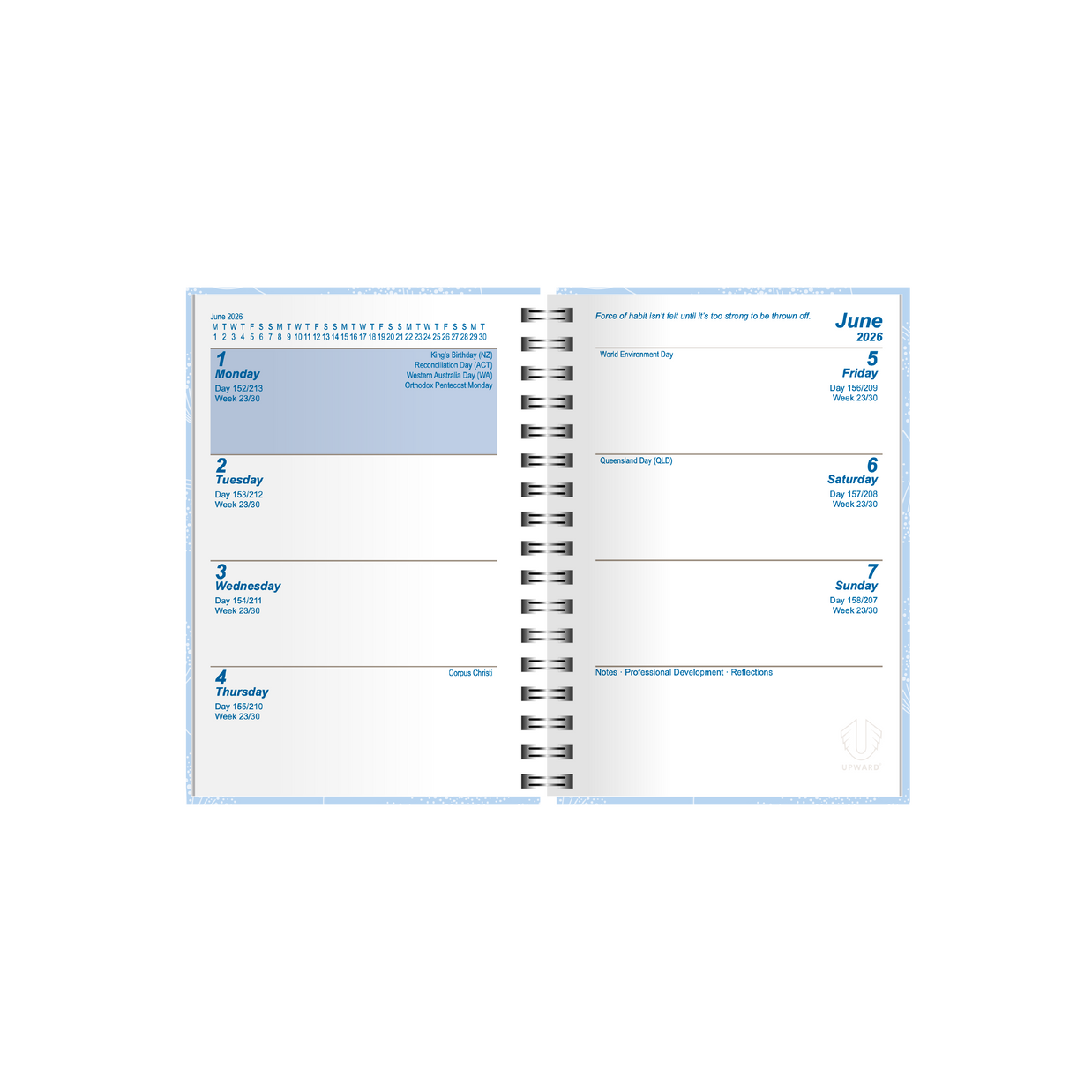Upward - Fashion 5436, 12 Month 2026 Calendar Year Planner, Week to View Diary, A7 Wiro Bound