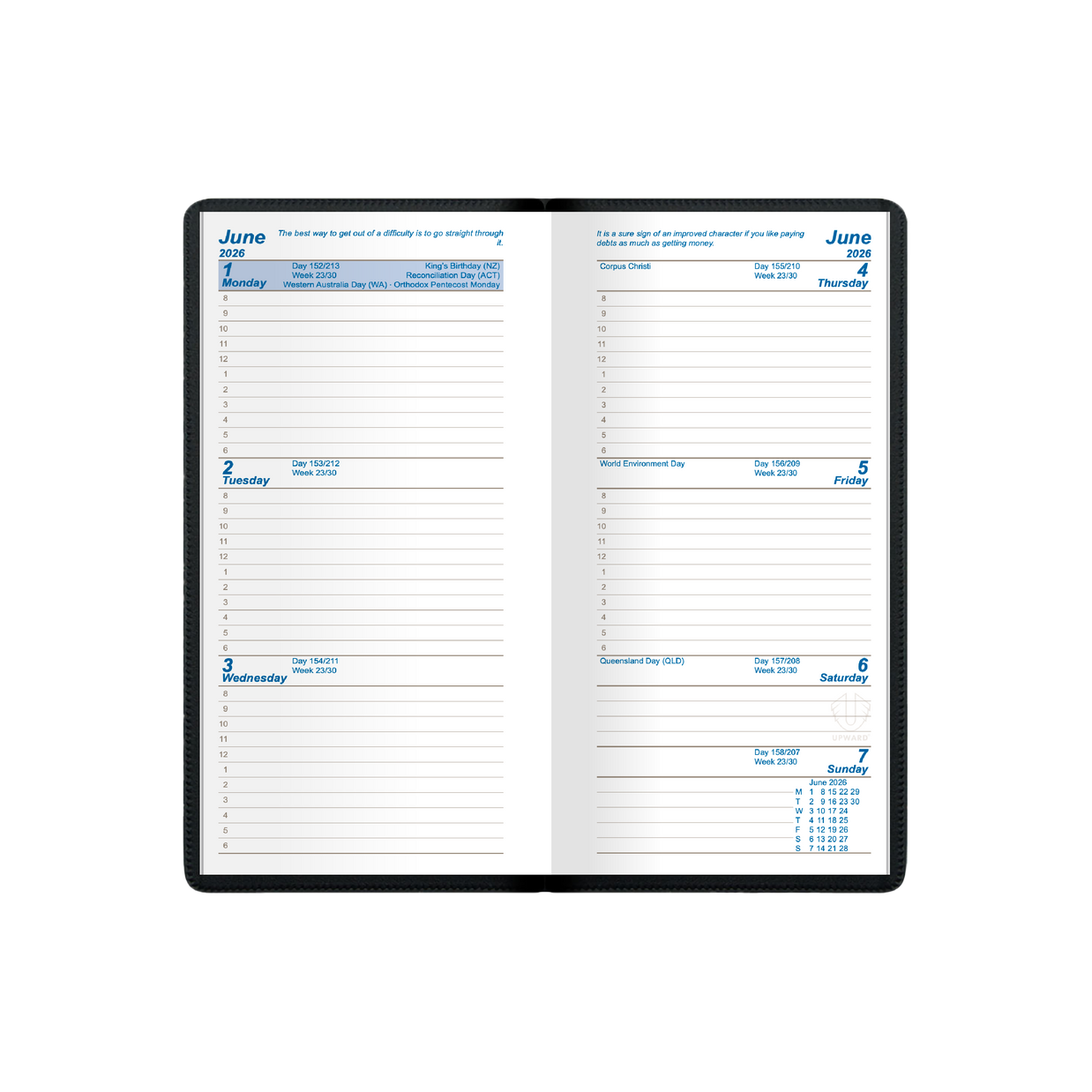 Upward - Standard 6421, 12 Month 2026 Calendar Year Planner, Week to View Diary, Pocket Case Bound
