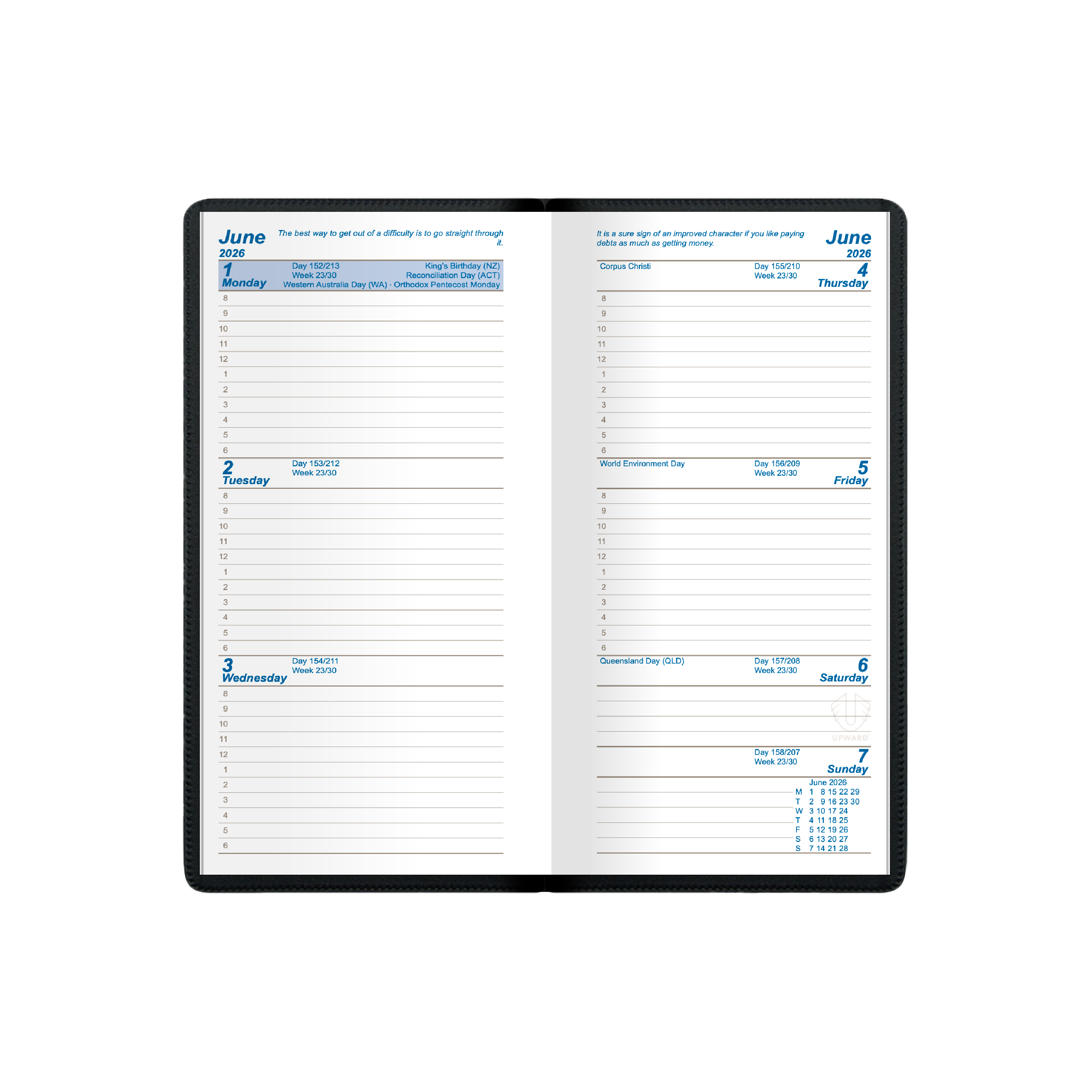 Upward - Standard 6421, 12 Month 2026 Calendar Year Planner, Week to View Diary, Pocket Case Bound