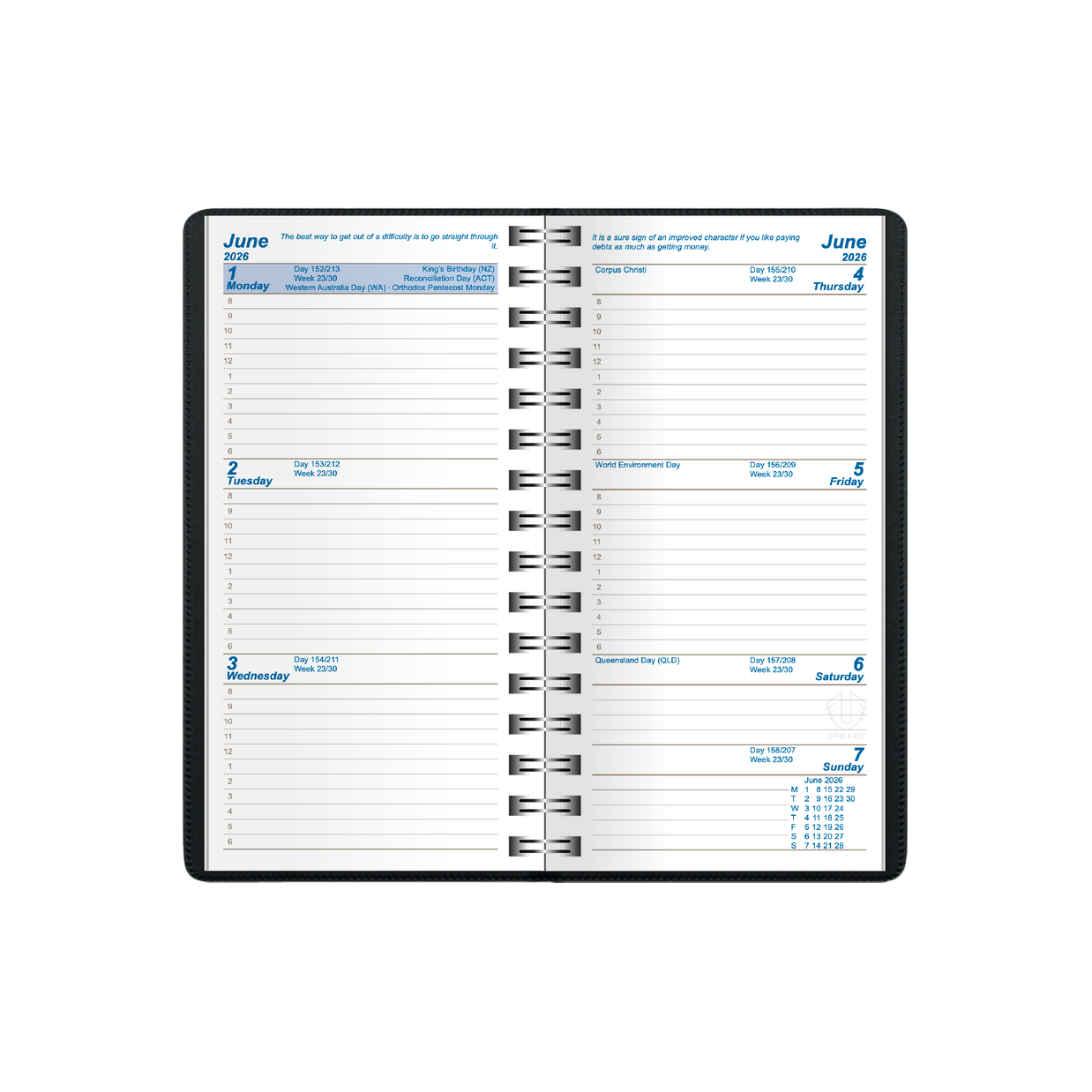 Upward - University Diary 6435, 12 Month 2026 Calendar Year Planner, Week to View Diary, Pocket Wiro Bound