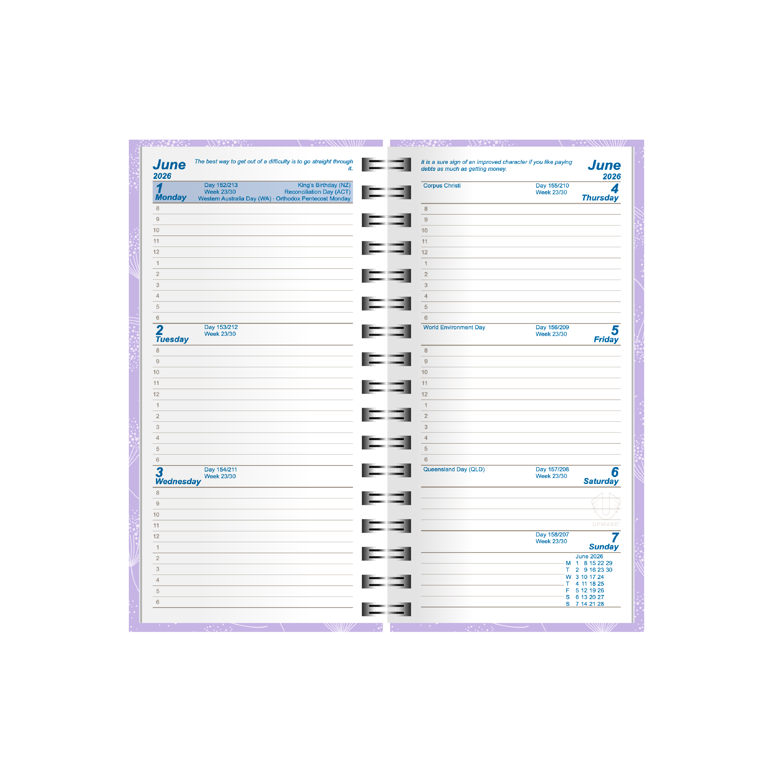 Upward - Fashion 6436, 12 Month 2026 Calendar Year Planner, Week to View Diary, Pocket Wiro Bound