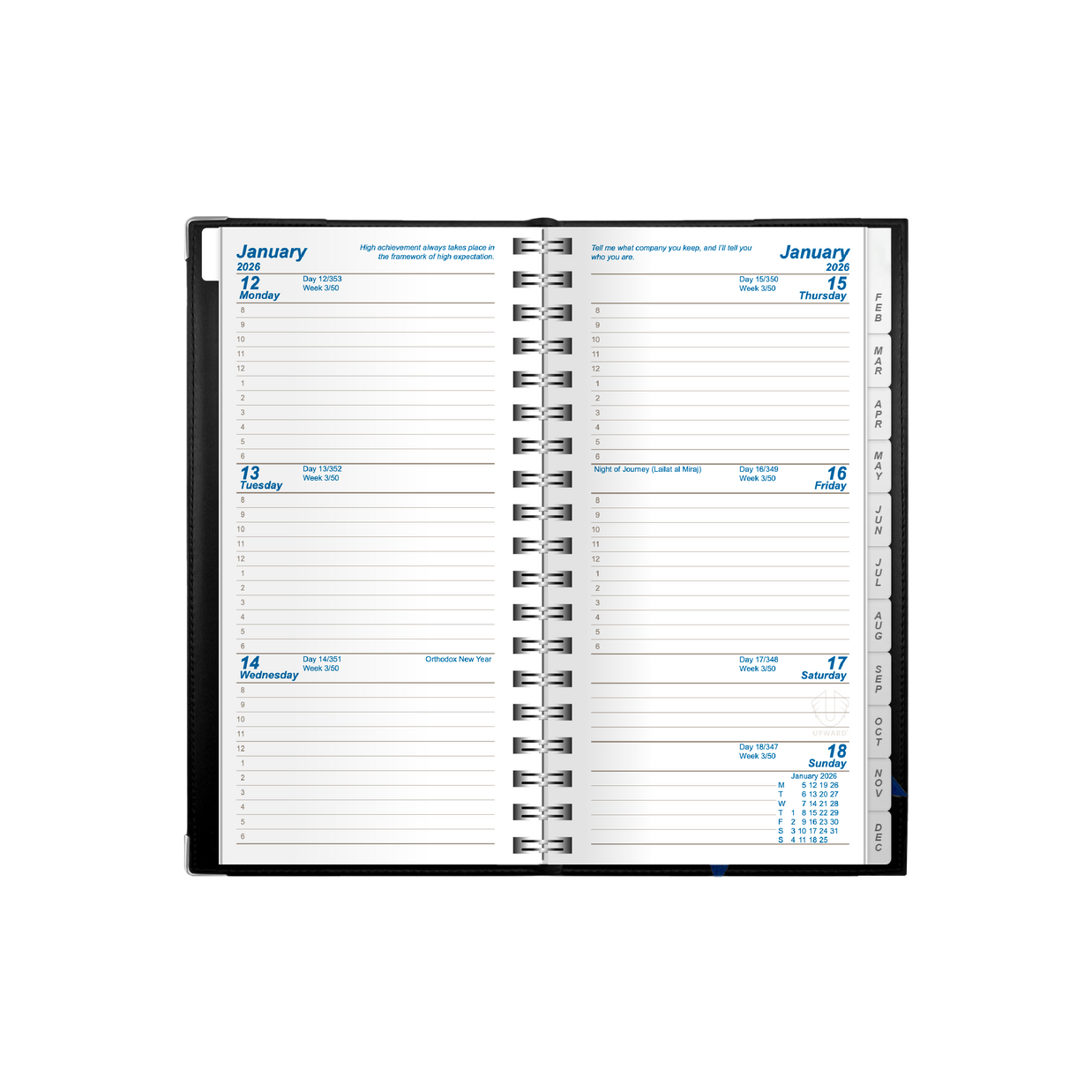 Upward - Deluxe 6442, 12 Month 2026 Calendar Year Planner, Week to View Diary, Pocket Wiro Bound