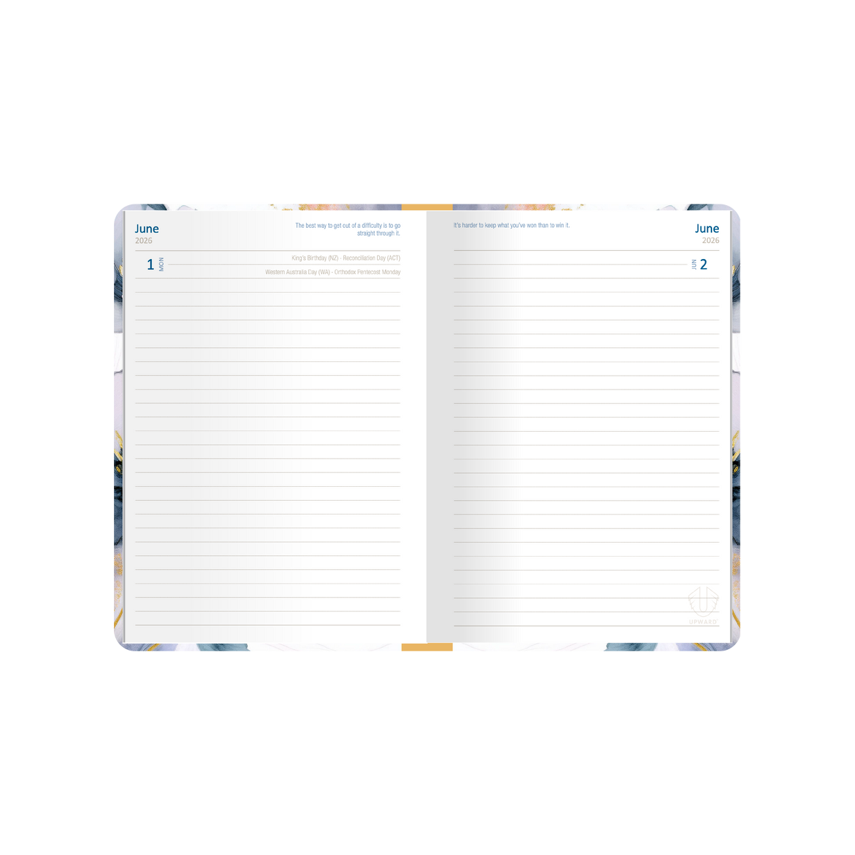 Upward - Fashion 7226, 12 Month 2026 Calendar Year Planner, Day to Page Diary, A5 Case Bound