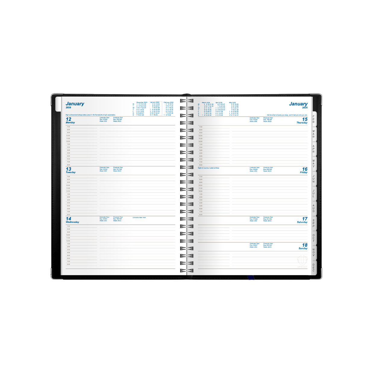 Upward - Deluxe 7442, 12 Month 2026 Calendar Year Planner, Week to View Diary, A5 Wiro Bound