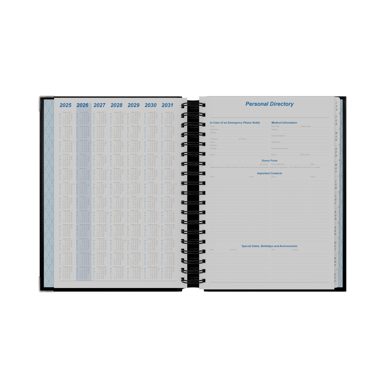 Upward - Deluxe 8242, 12 Month 2026 Calendar Year Planner, Day to Page Diary, B5 Wiro Bound