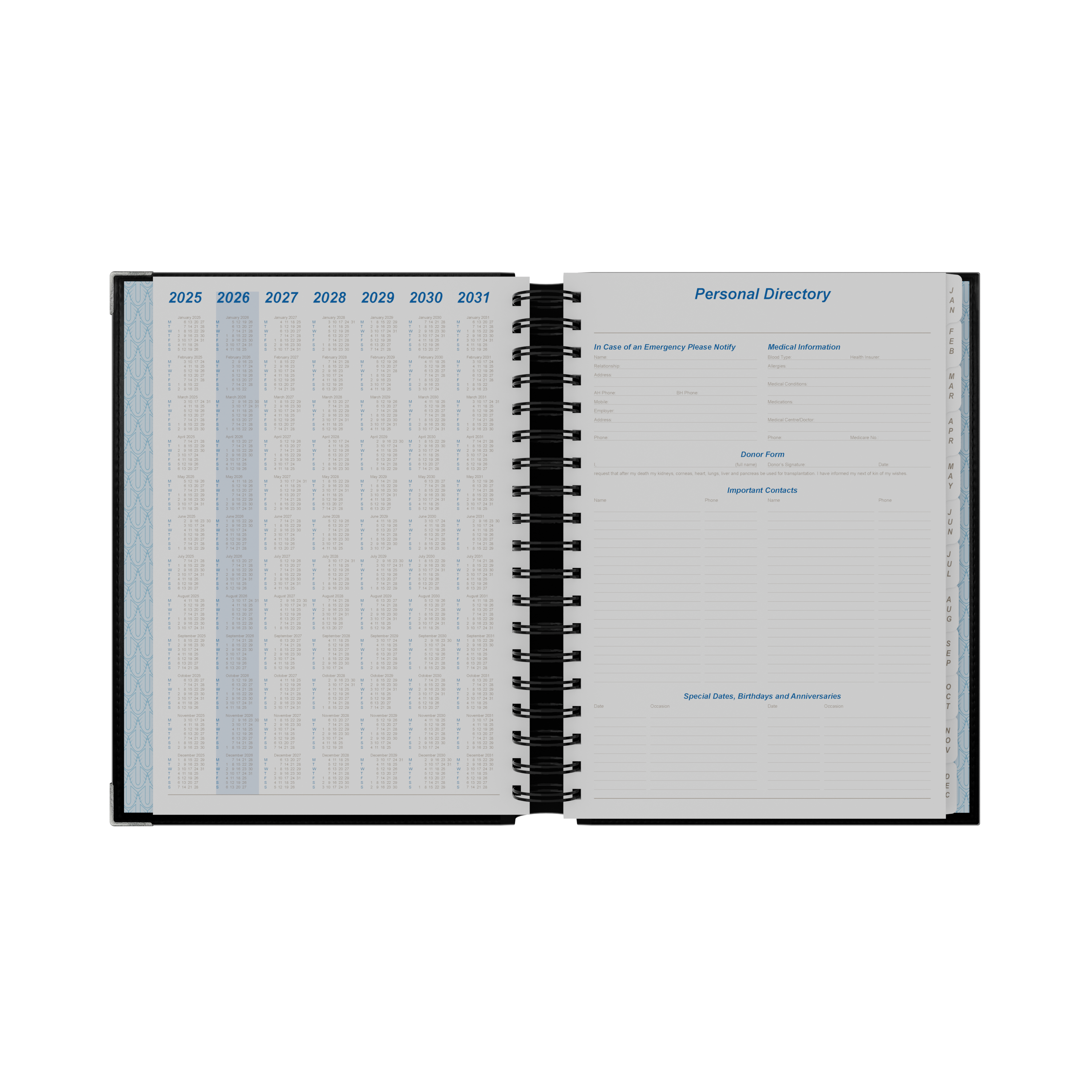 Upward - Deluxe 8242, 12 Month 2026 Calendar Year Planner, Day to Page Diary, B5 Wiro Bound