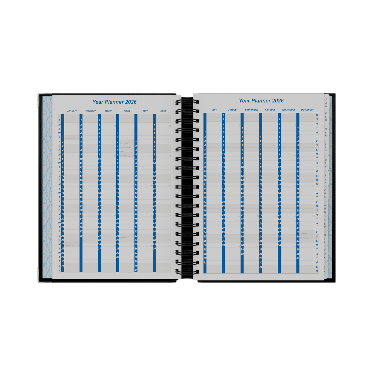 Upward - Deluxe 8242, 12 Month 2026 Calendar Year Planner, Day to Page Diary, B5 Wiro Bound