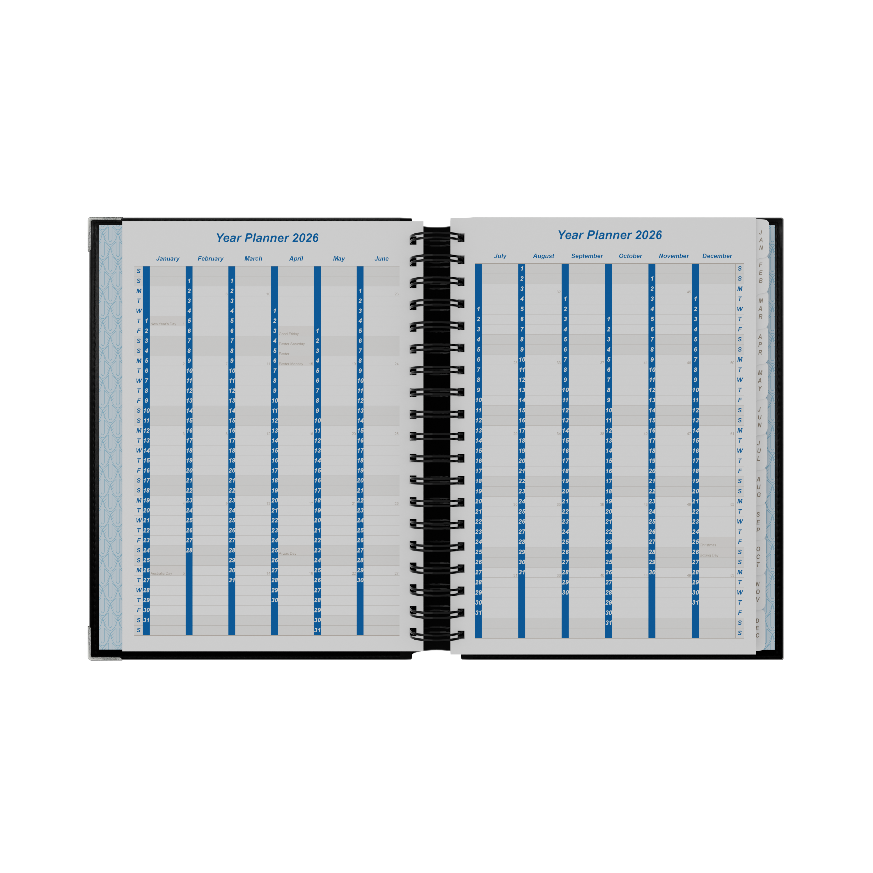 Upward - Deluxe 8242, 12 Month 2026 Calendar Year Planner, Day to Page Diary, B5 Wiro Bound