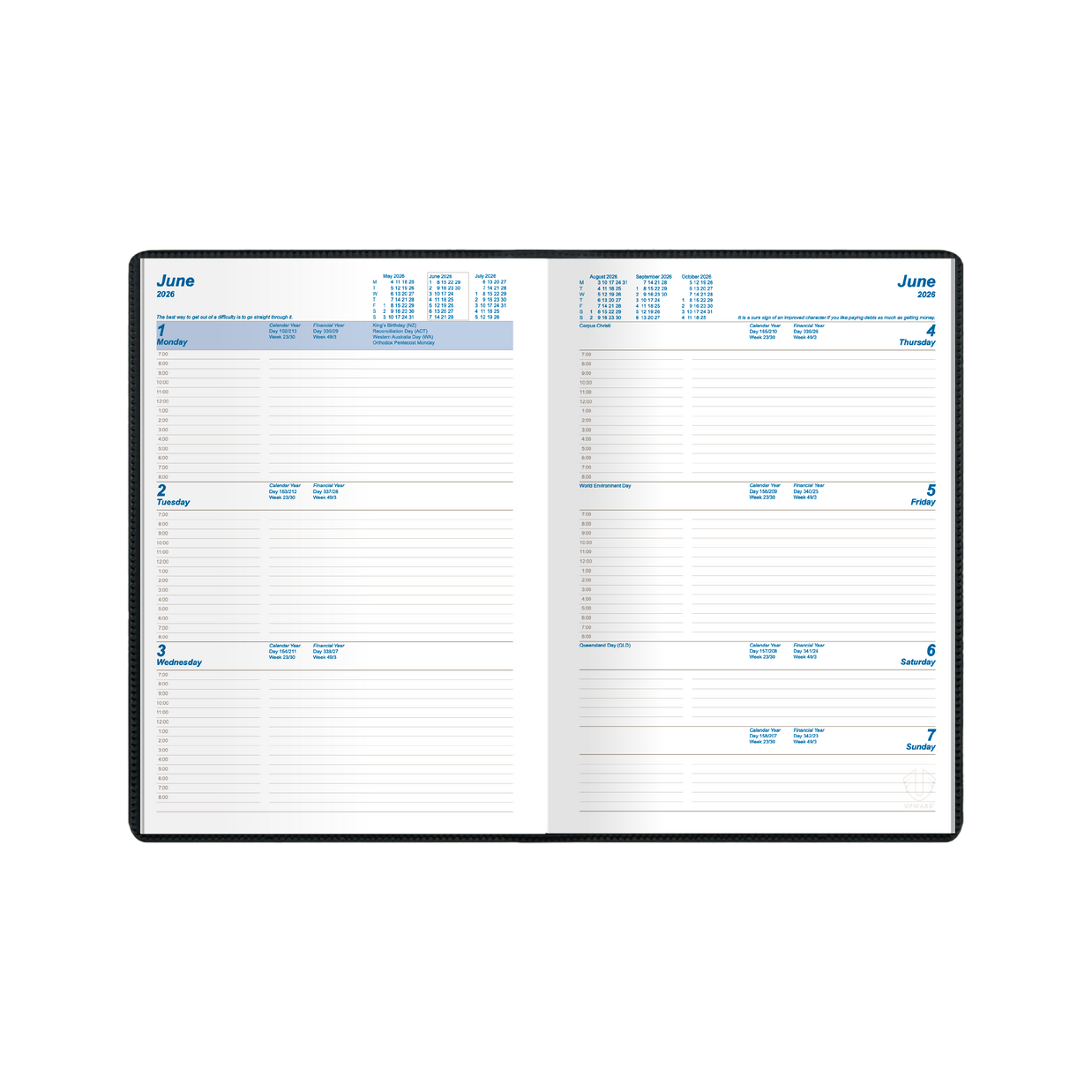 Upward - Standard 8421, 12 Month 2026 Calendar Year Planner, Week to View Diary, B5 Case Bound