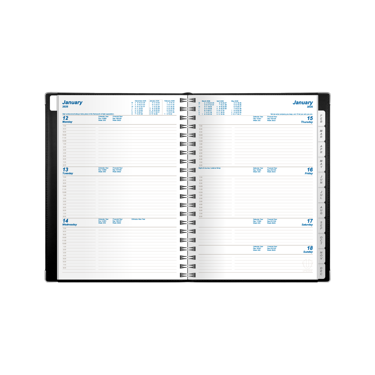 Upward - Deluxe 8442, 12 Month 2026 Calendar Year Planner, Week to View Diary, B5 Wiro Bound
