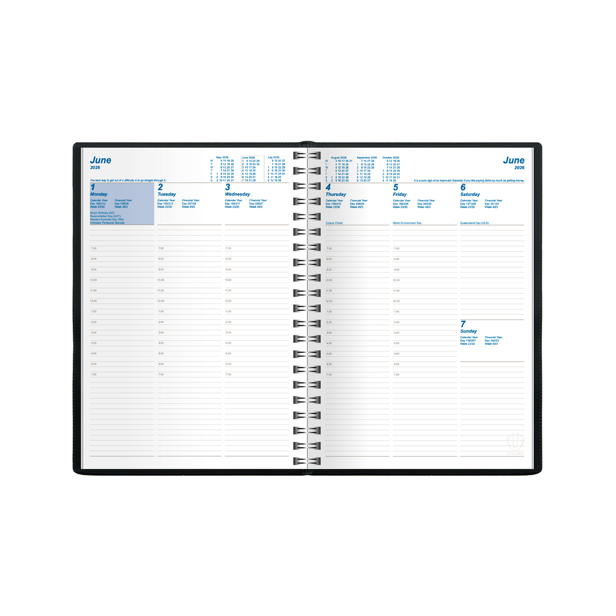 Upward - Superior 8531, 12 Month 2026 Calendar Year Planner, Week to View Diary, B5 Wiro Bound
