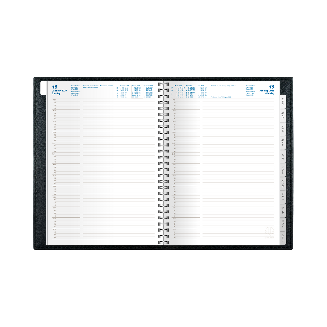 Upward - Nobel 9243, 12 Month 2026 Calendar Year Planner, Day to Page Diary, A4 Wiro Bound