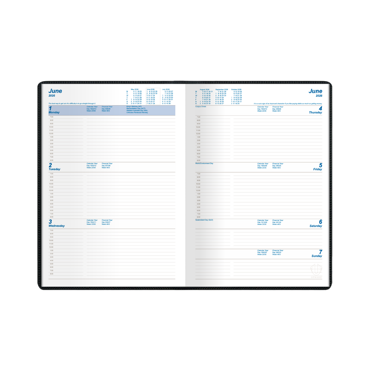 Upward - Standard 9421, 12 Month 2026 Calendar Year Planner, Week to View Diary, A4 Case Bound