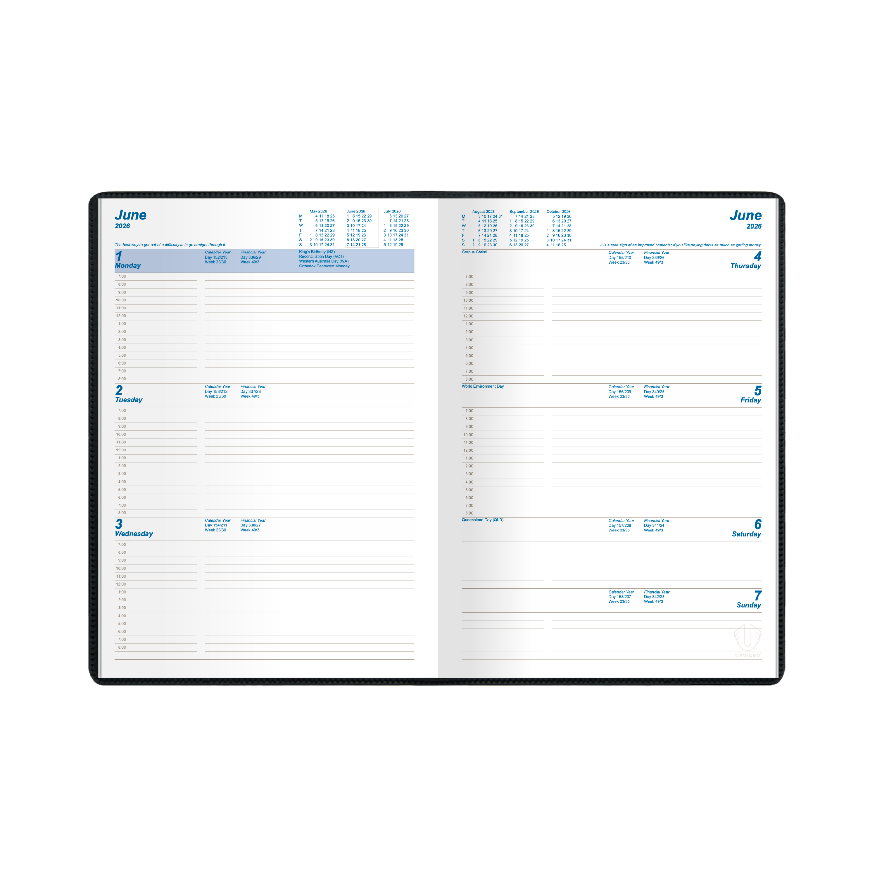 Upward - Standard 9421, 12 Month 2026 Calendar Year Planner, Week to View Diary, A4 Case Bound