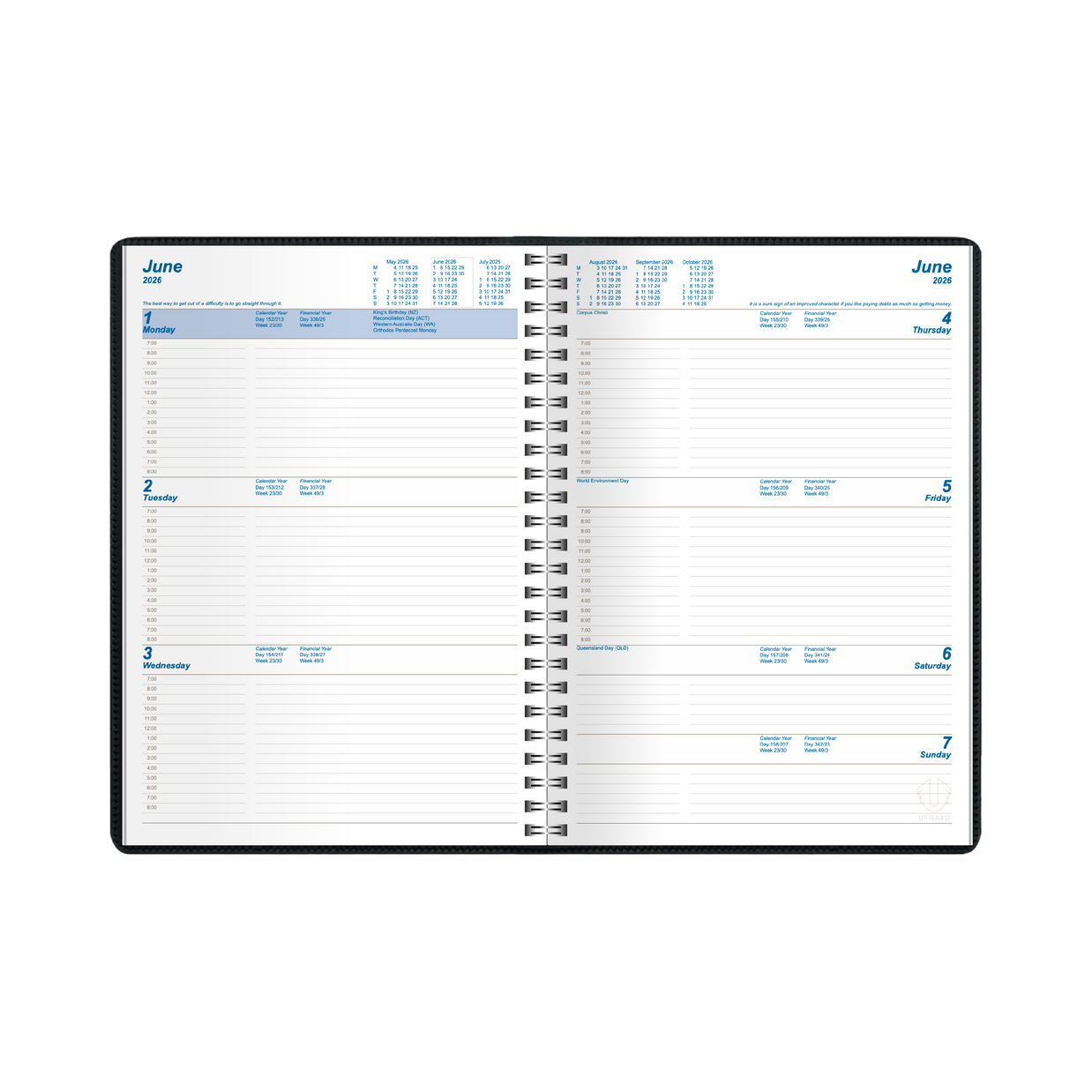 Upward - Superior 9431, 12 Month 2026 Calendar Year Planner, Week to View Diary, A4 Wiro Bound