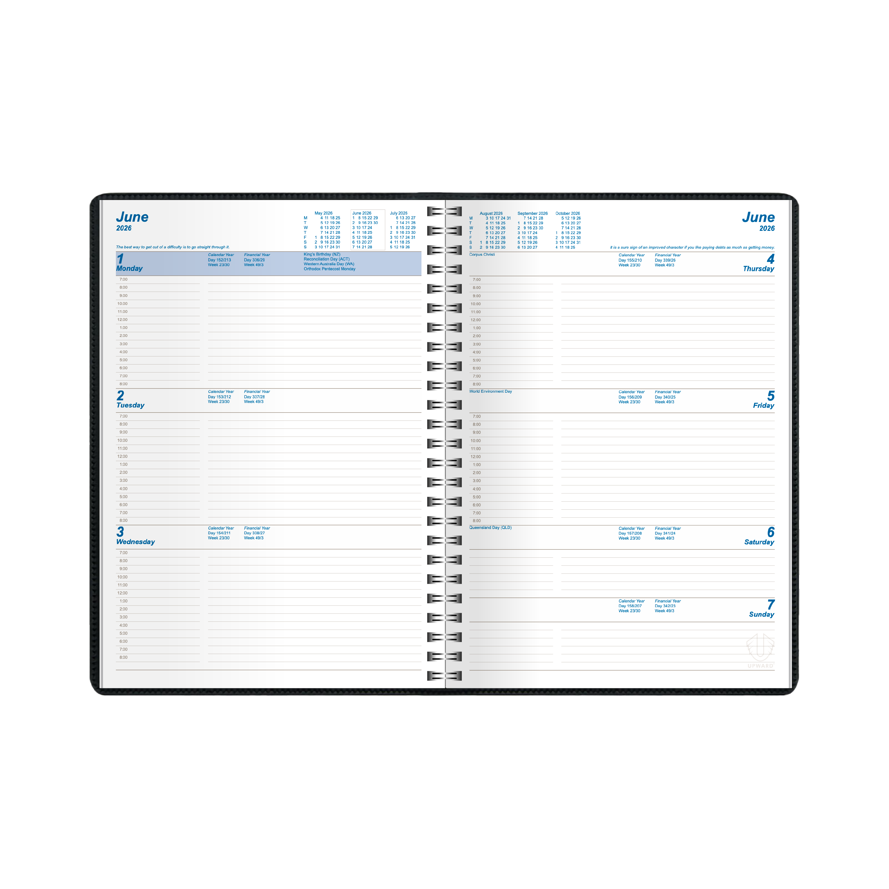 Upward - Superior 9431, 12 Month 2026 Calendar Year Planner, Week to View Diary, A4 Wiro Bound