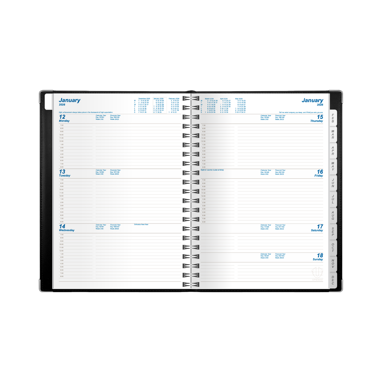 Upward - Deluxe 9442, 12 Month 2026 Calendar Year Planner, Week to View Diary, A4 Wiro Bound