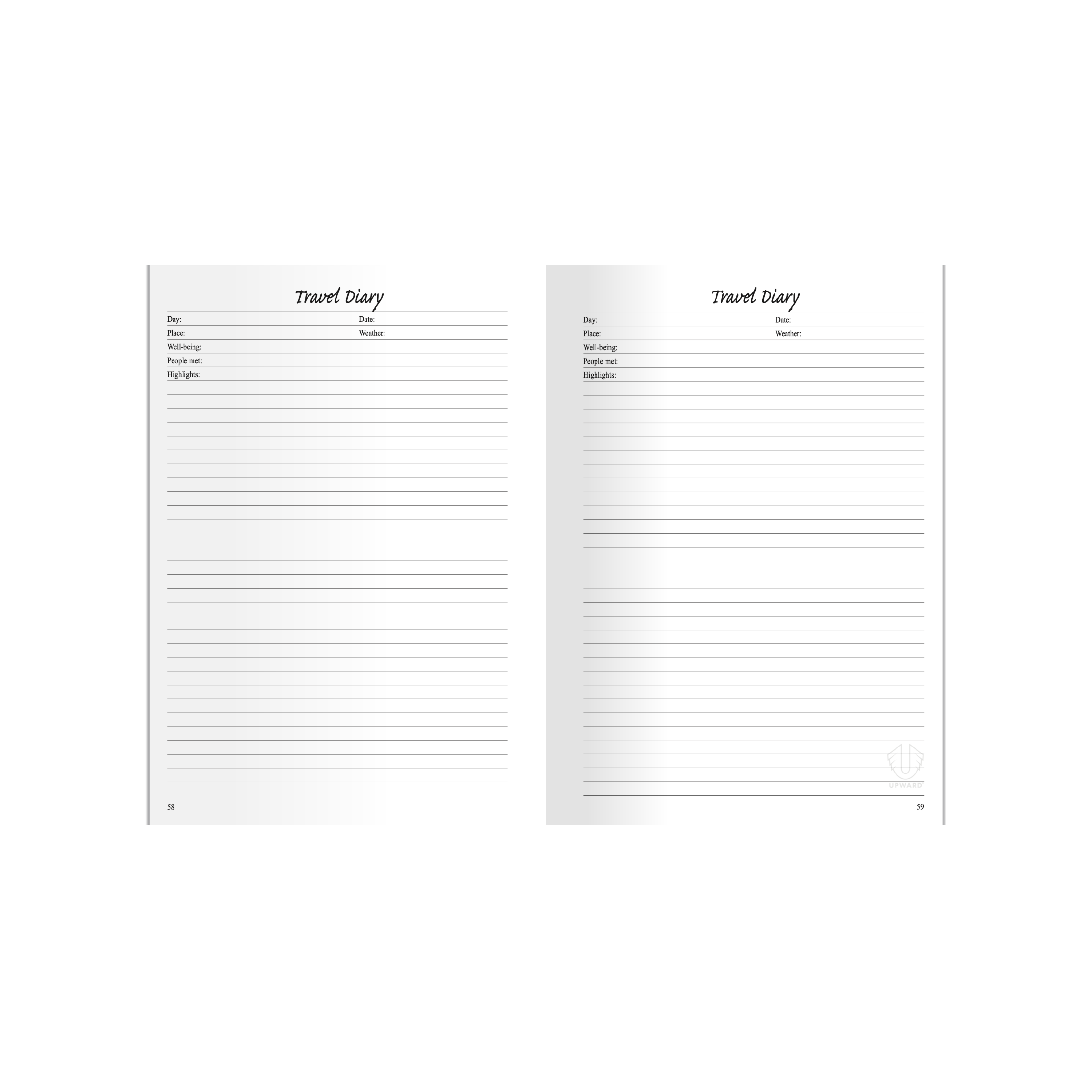 Upward - Travel Diary Planner, Undated, Day to Page, A5 Case Bound