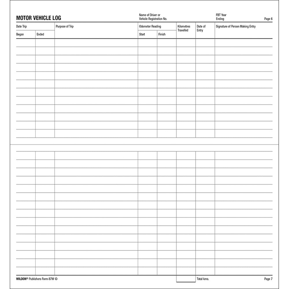 Wildon - Vehicle Log Book, 210x105mm Landscape Soft Cover