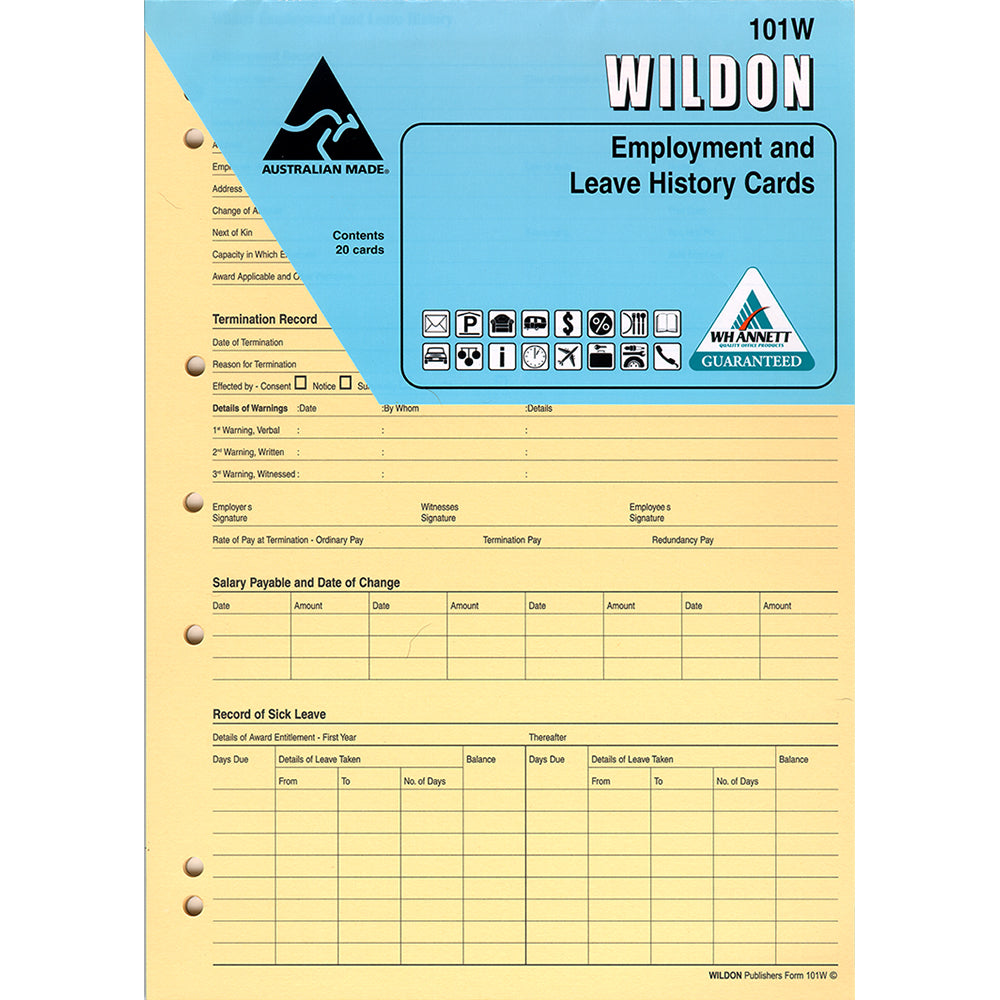 Wildon - Employee Record Cards 20 Cards, A4