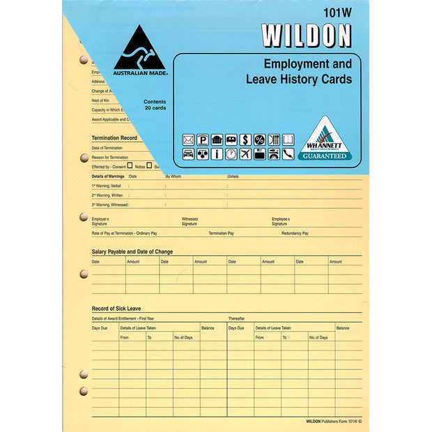 Wildon - Employee Record Cards 20 Cards, A4