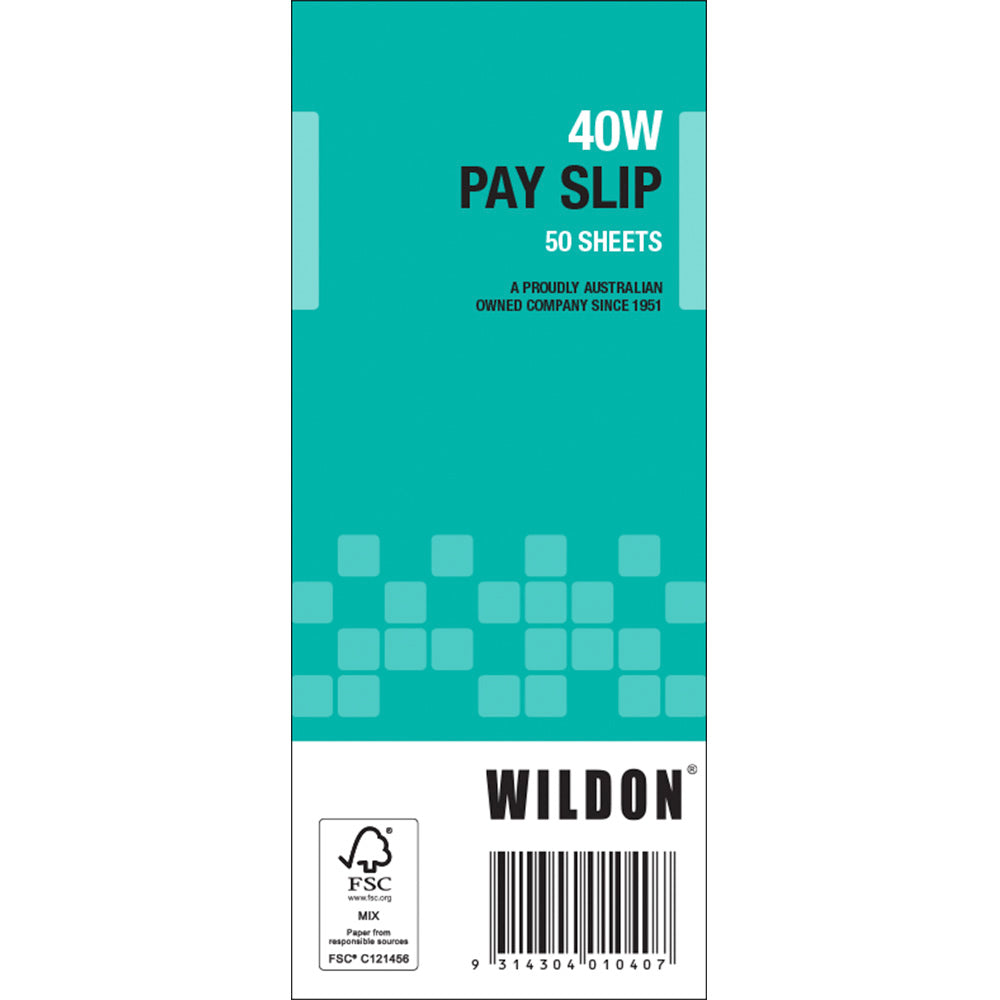 Wildon - Pay Slip Pad 50 Slips, 180x75mm Soft Cover - Teal