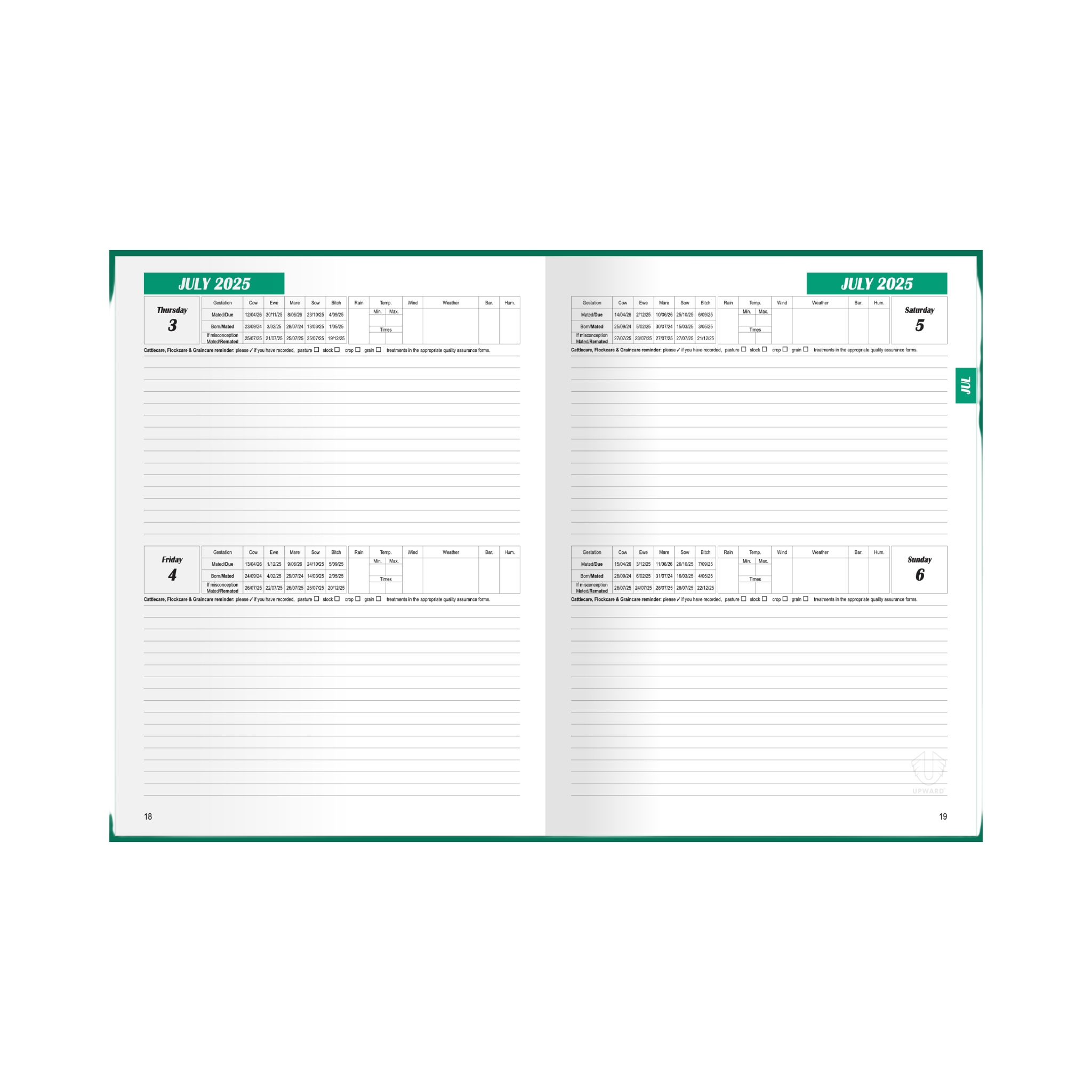 Upward - Rural, 12 Month Financial Year 2025-2026 Diary, 2 Days to Page, Quatro, PVC Cover