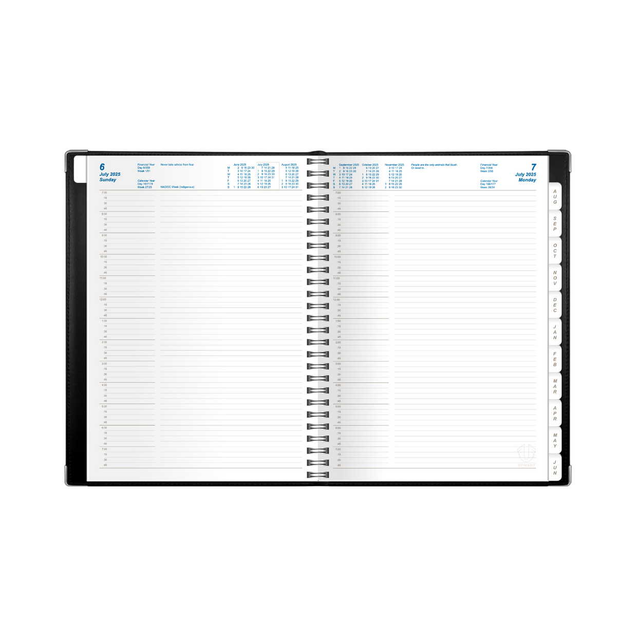 Upward - Deluxe 12 Month Financial Year 2025-2026 Diary, Day to Page, A4, Padded Cover