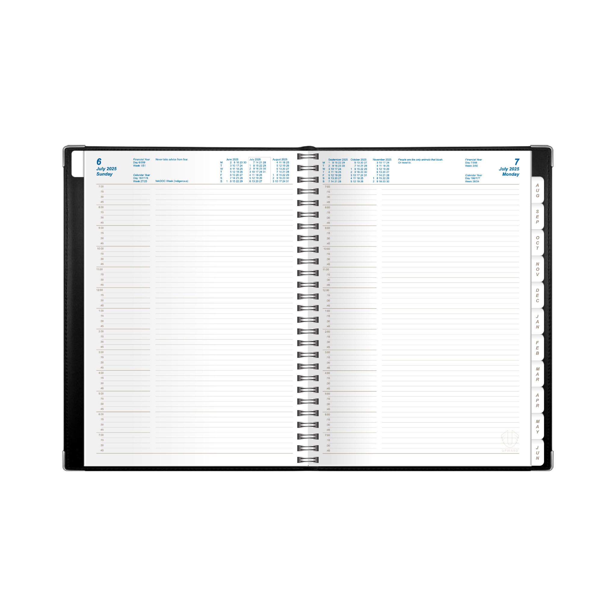 Upward - Deluxe 12 Month Financial Year 2025-2026 Diary, Day to Page, A4, Padded Cover