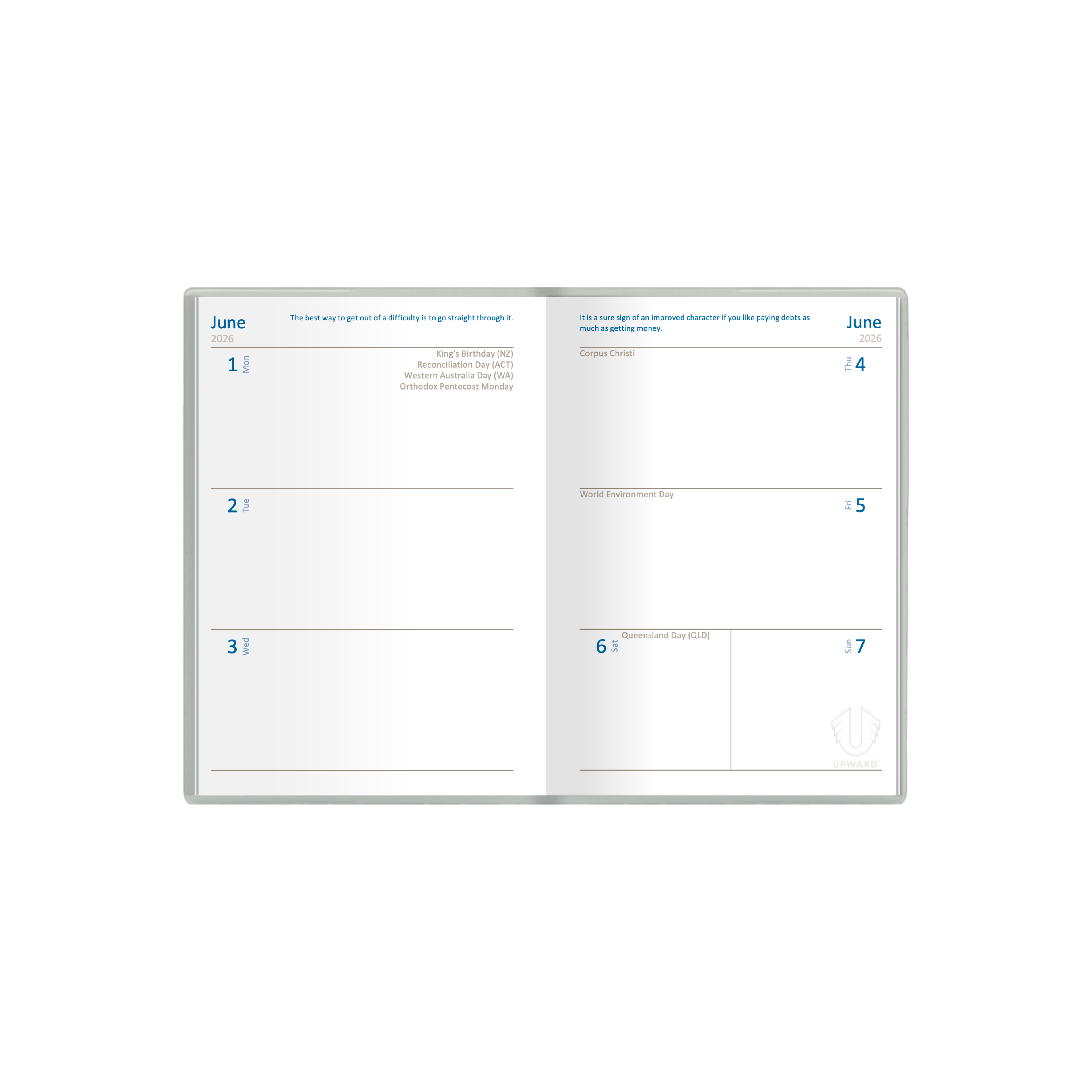 Upward - Standard 2421, 12 Month 2026 Calendar Year Planner, Week to View Diary, A6 Case Bound