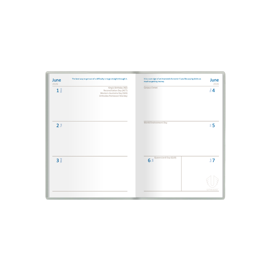 Upward - Standard 2421, 12 Month 2026 Calendar Year Planner, Week to View Diary, A6 Case Bound