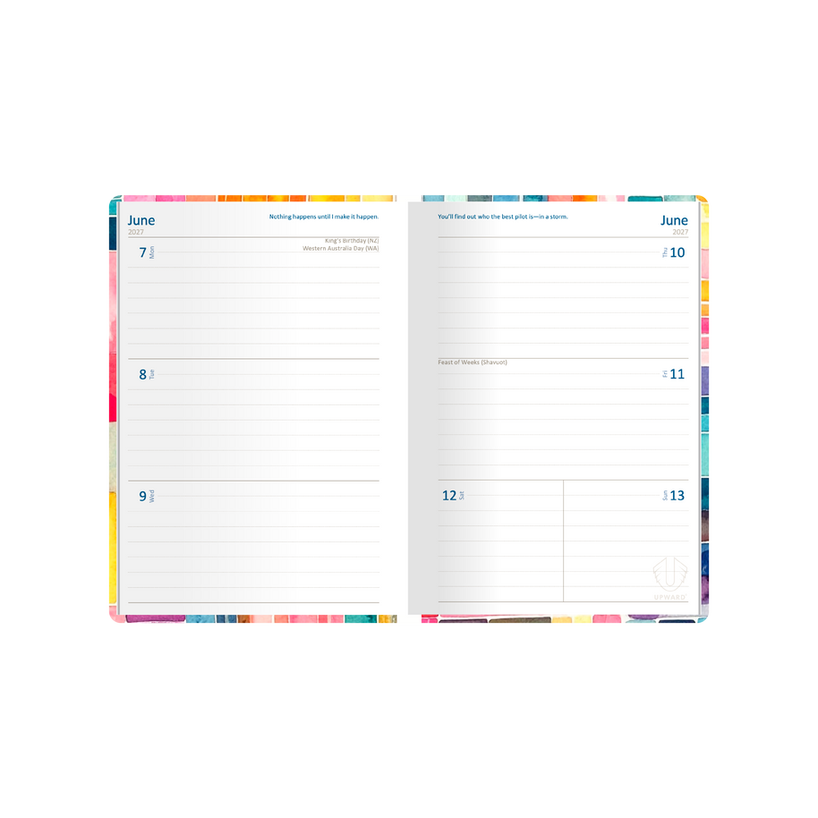 2027 Calendar Year Diary/Planner - 12 Month B6 Week to View Diary - Hard Cover in Pin Stripe - Upward Fashion Range