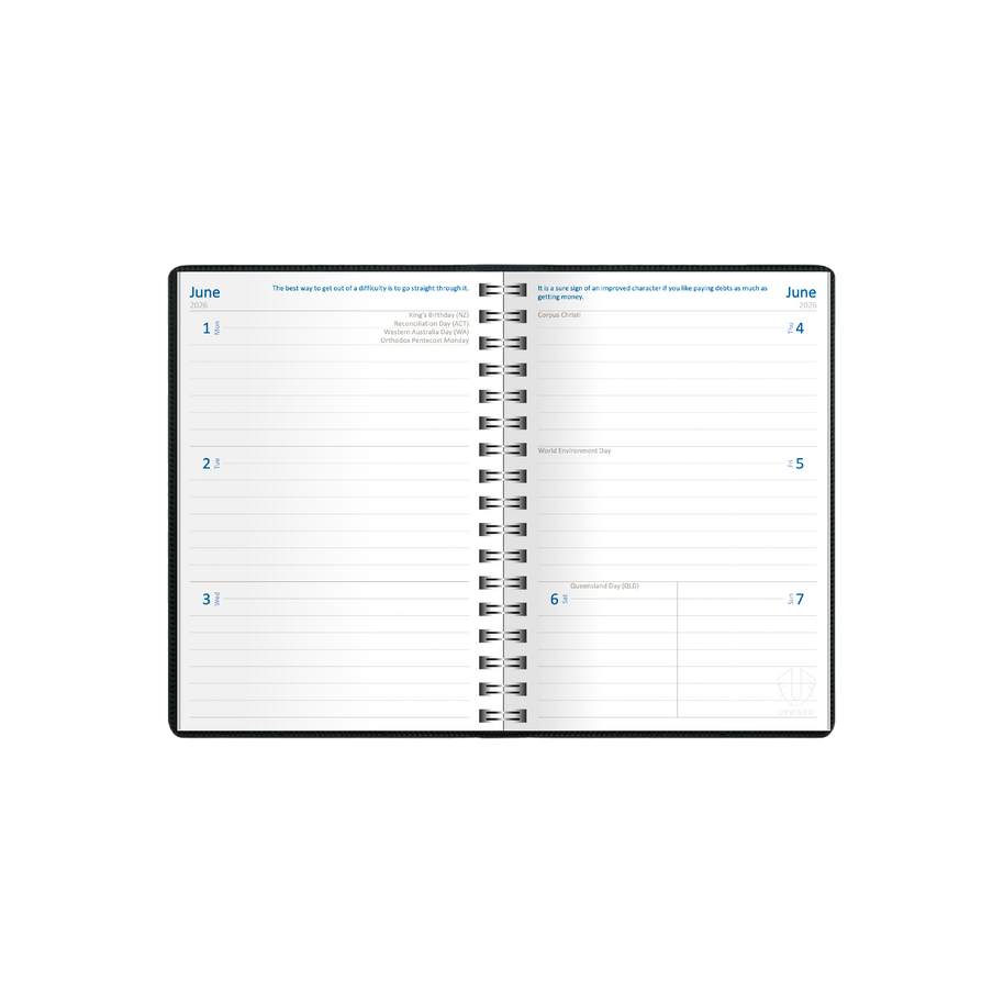 Upward - Superior 3431, 12 Month 2026 Calendar Year Planner, Week to View Diary, B6 Wiro Bound