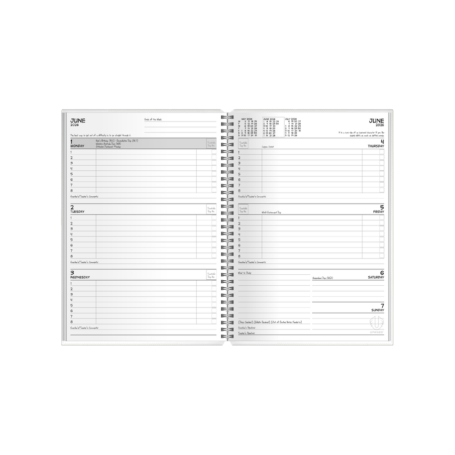 Upward - Student Diary 4400, 12 Month 2026 Calendar Year Planner, Week to View Diary, B5 Wiro Bound