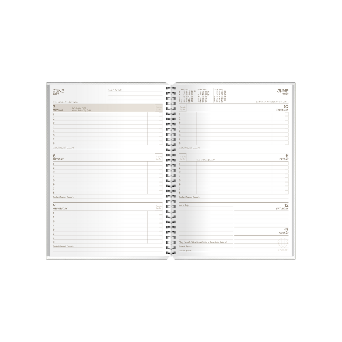 2027 Calendar Year Diary/Planner - 12 Month B5 Week to View Diary - Wiro Bound - Upward Student Diary Range