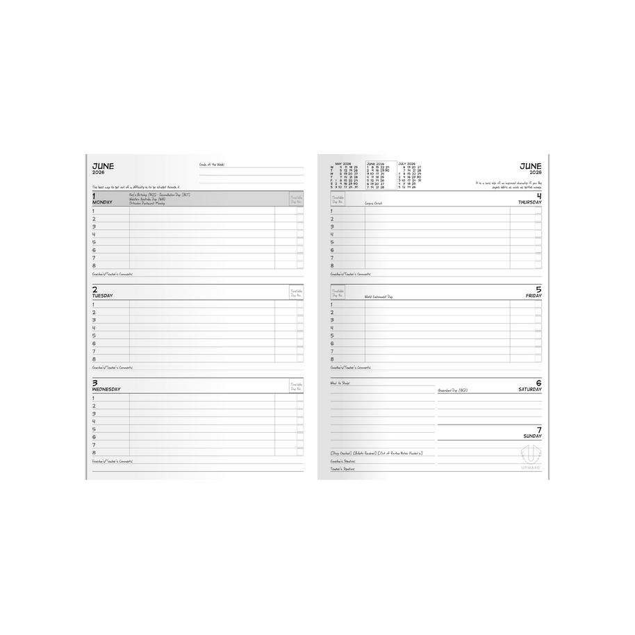 Upward - School Diary 4403, 12 Month 2026 Calendar Year Planner, Week to View Diary, B5 Case Bound - Geometry