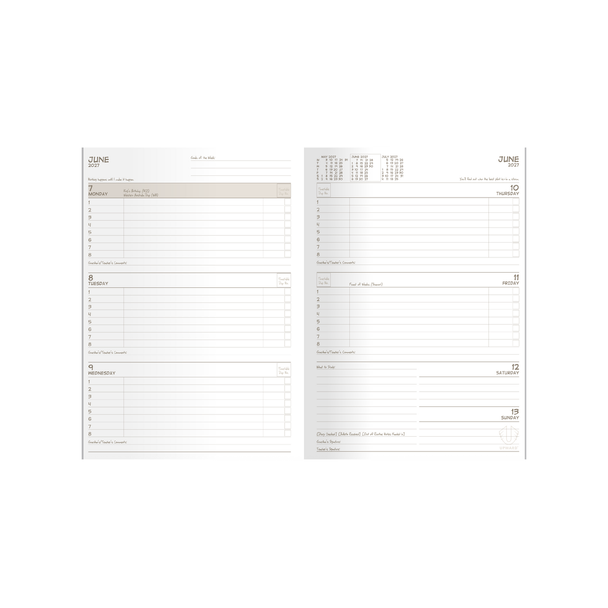 2027 Calendar Year Diary/Planner - 12 Month B5 Week to View Diary - Case Bound - Upward School Diary Range
