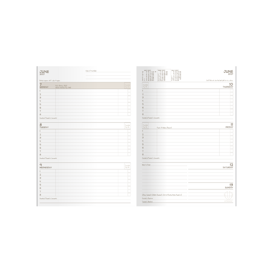 2027 Calendar Year Diary/Planner - 12 Month B5 Week to View Diary - Case Bound - Upward School Diary Range